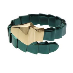 Dark Green Snake Minimal Design Bracelet in 18kt Gold and 925 Silver