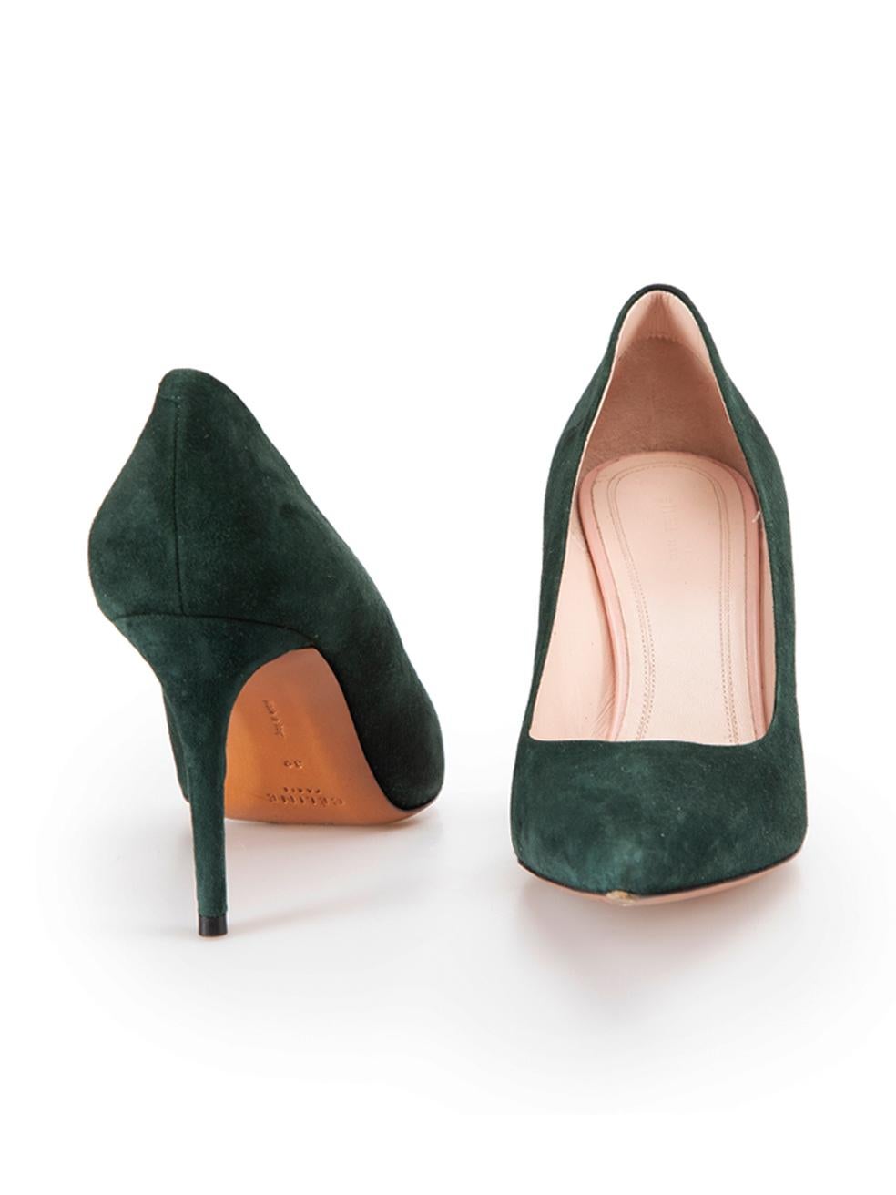 Dark Green Suede Pointed Toe Pumps Size IT 39 In Good Condition In London, GB
