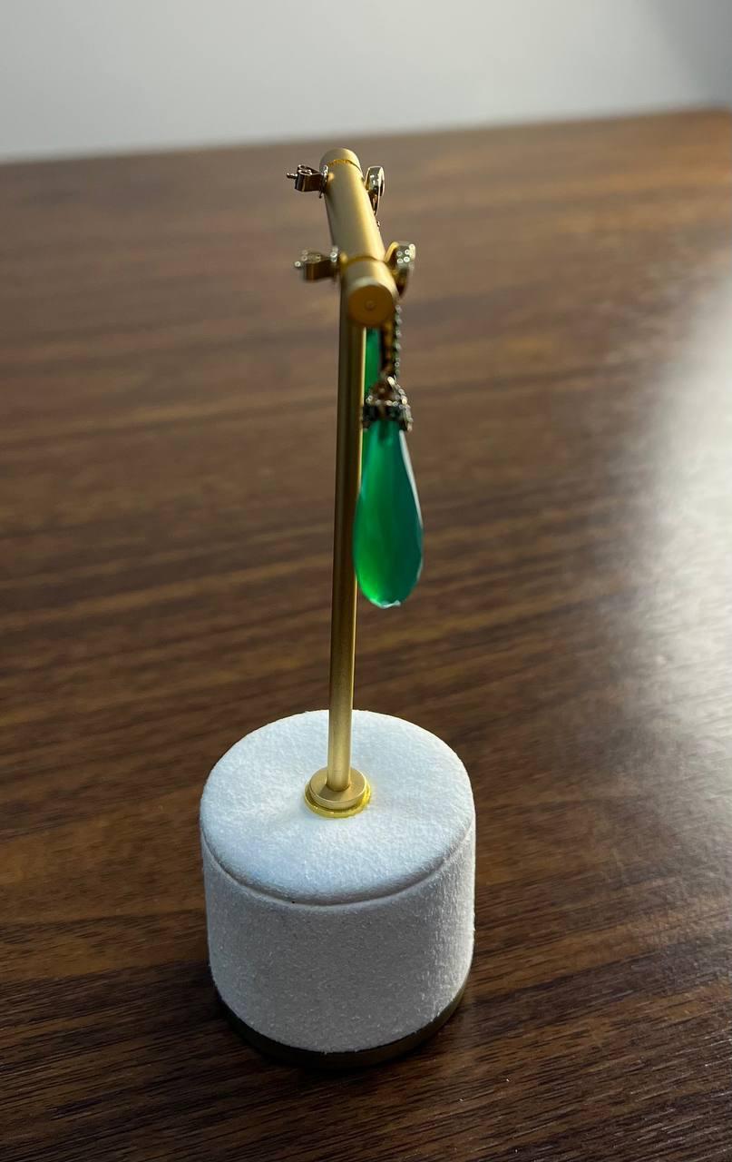 Pendientes Cuarzo Briolette Lágrima Verde Oscuro Pendientes Gota Diamante Oro 14K Corte Briolette en venta
