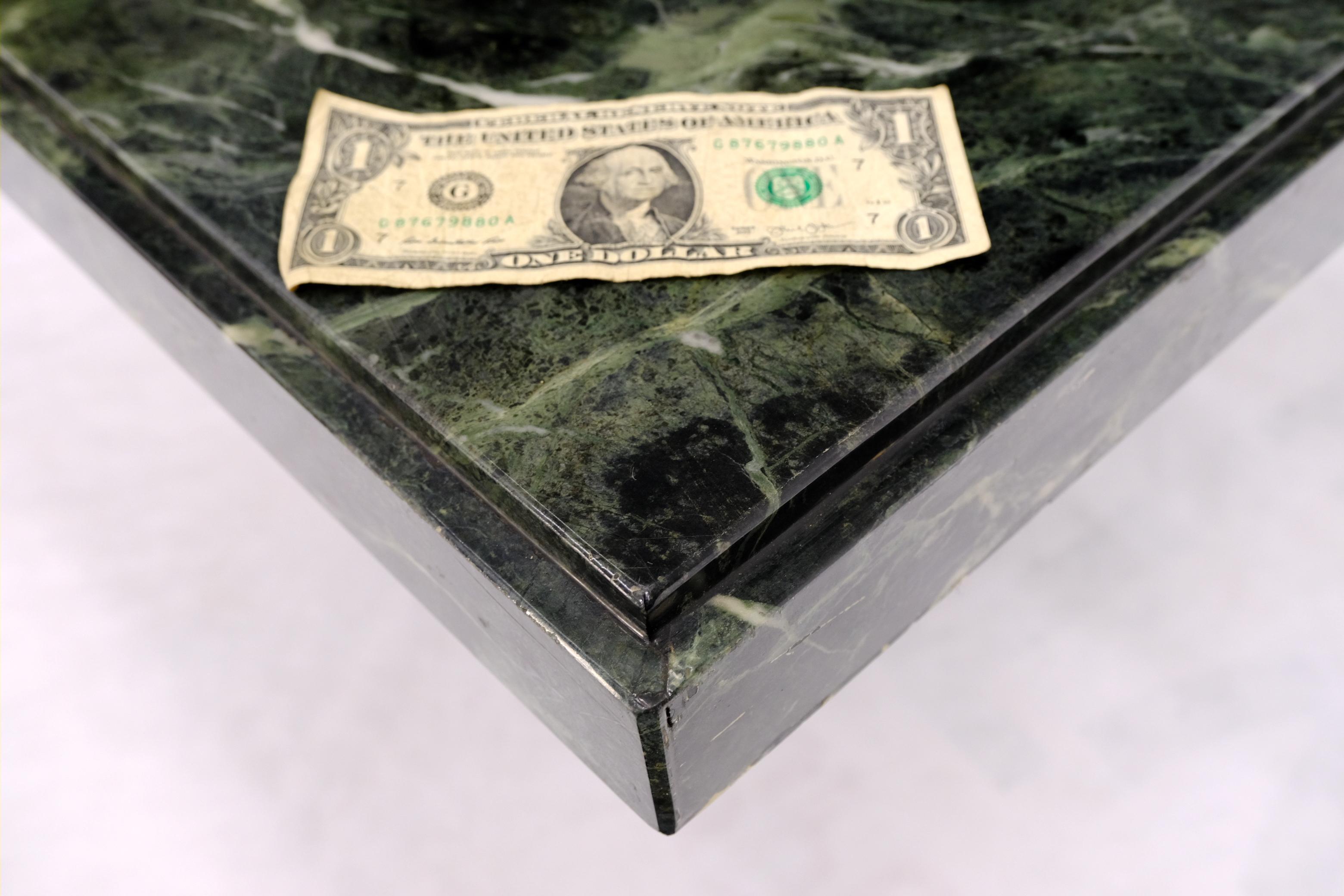 Italian Dark Green to Black White Veins Square Marble Side End Coffee Table Stand For Sale