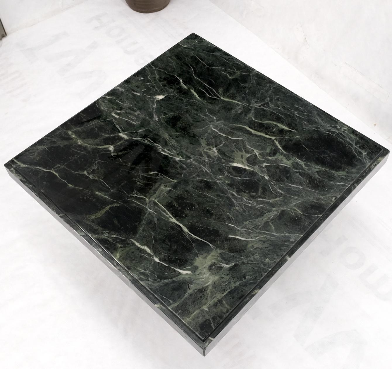 Polished Dark Green to Black White Veins Square Marble Side End Coffee Table Stand For Sale