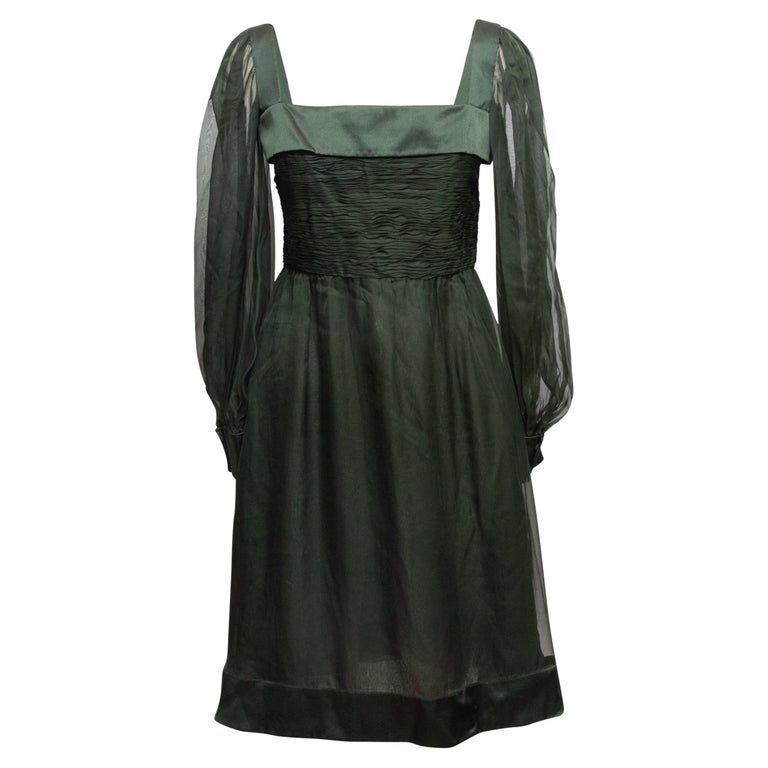 Dark Green Valentino Silk Long Sleeve Dress Size US 8 For Sale at 1stDibs