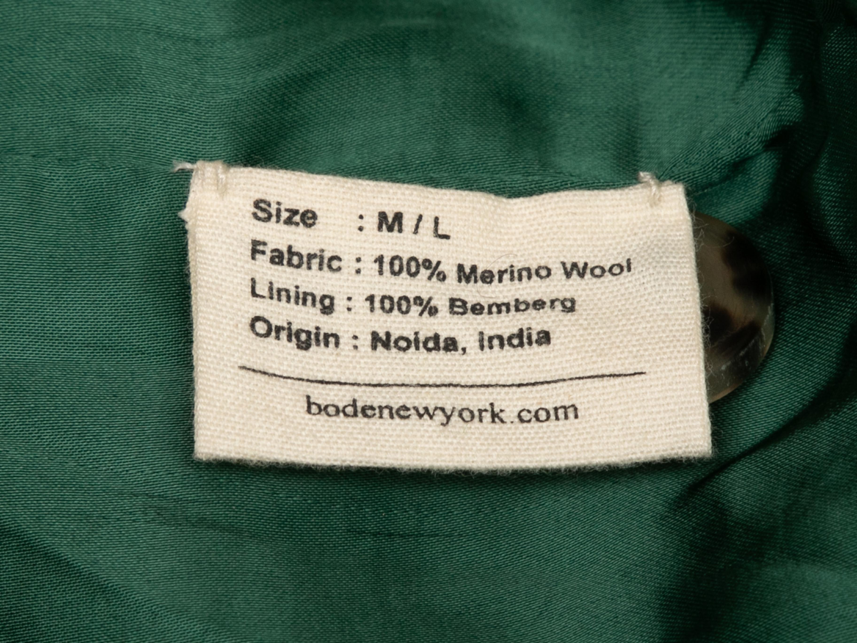 Dark Green & White Bode Garfield Downs Merino Wool Blanket Coat Size US S/M In Good Condition For Sale In New York, NY