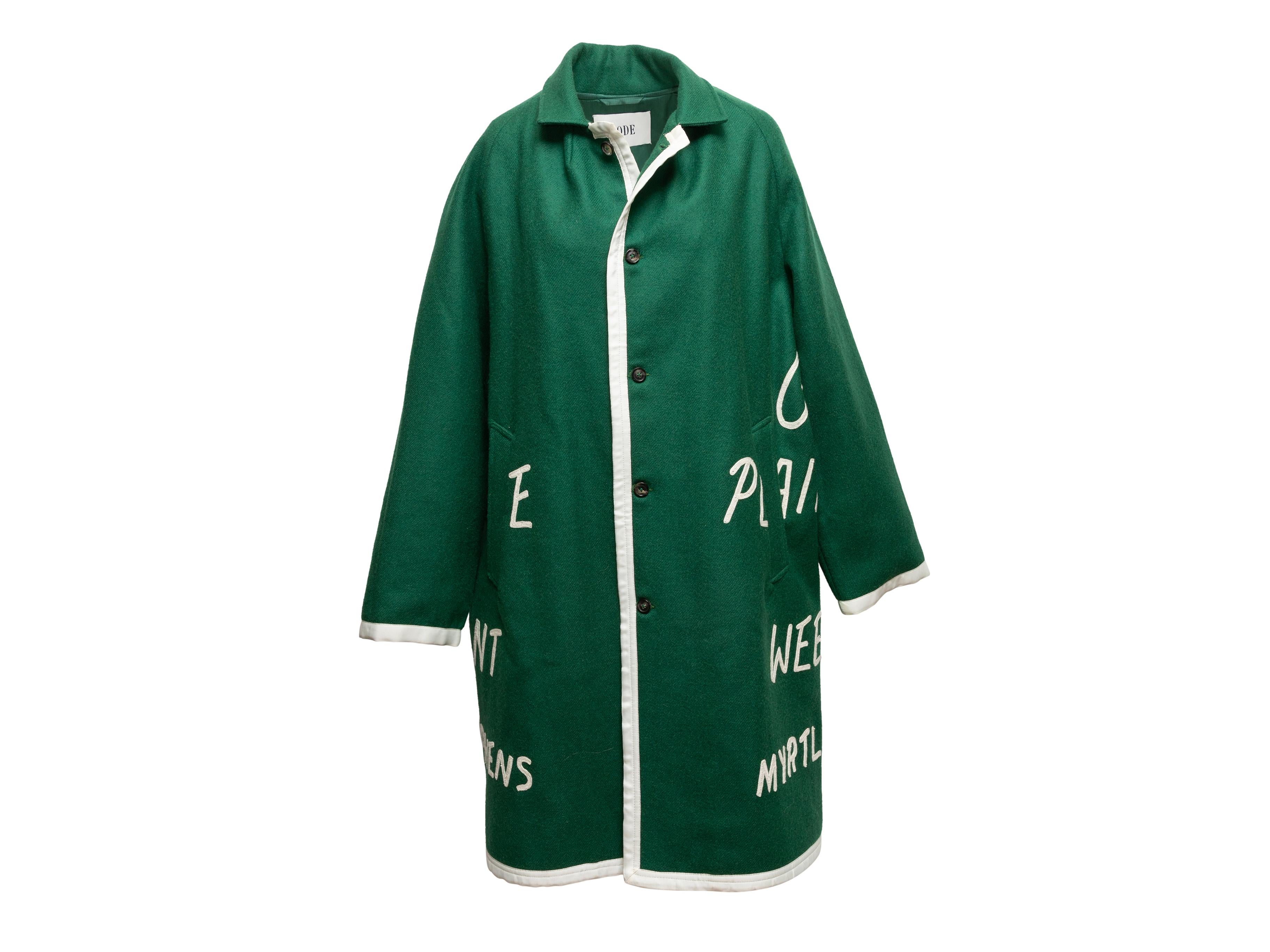 Women's Dark Green & White Bode Garfield Downs Merino Wool Blanket Coat Size US S/M For Sale