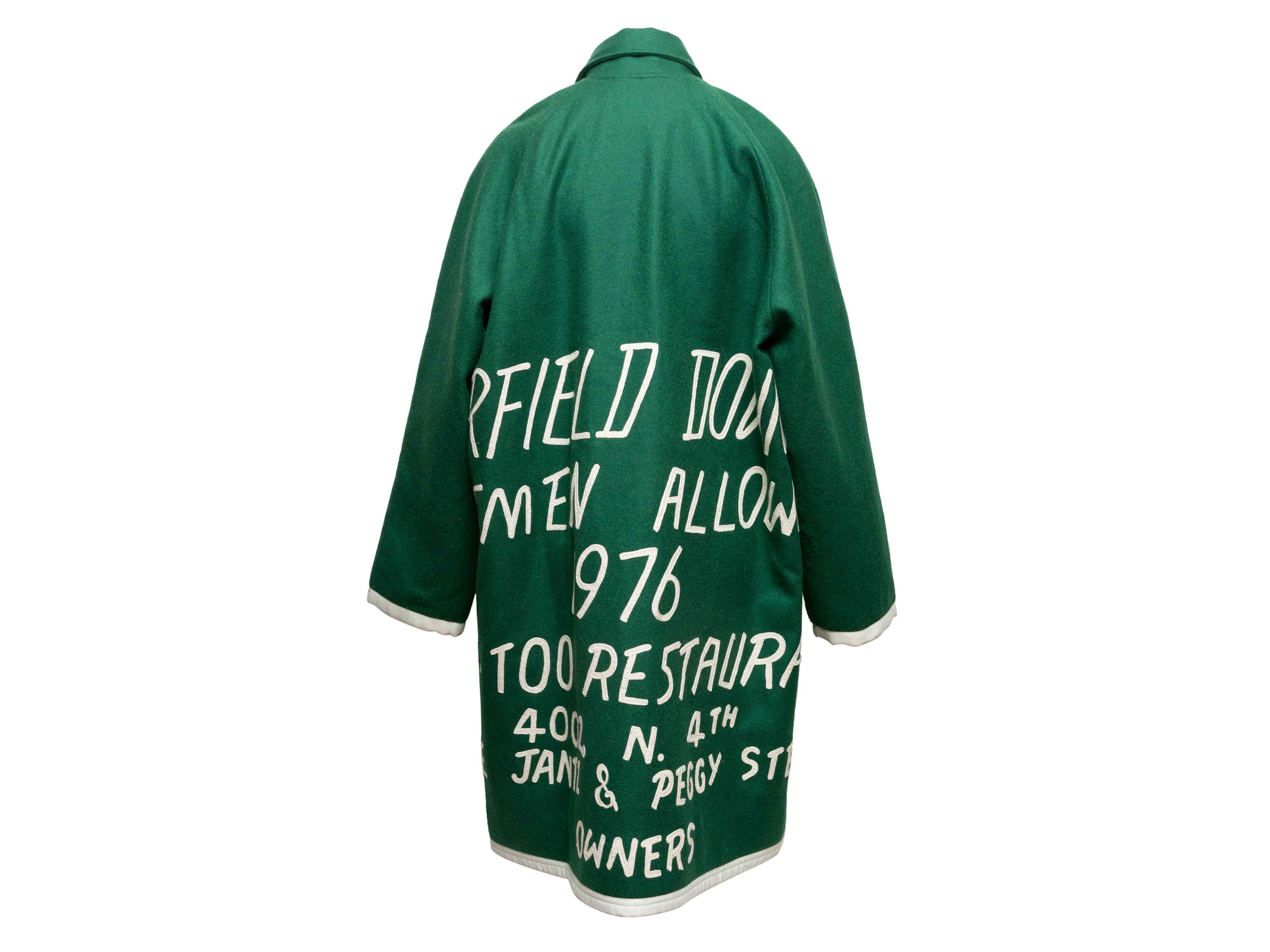 Dark Green & White Bode Garfield Downs Merino Wool Blanket Coat Size US S/M For Sale 2