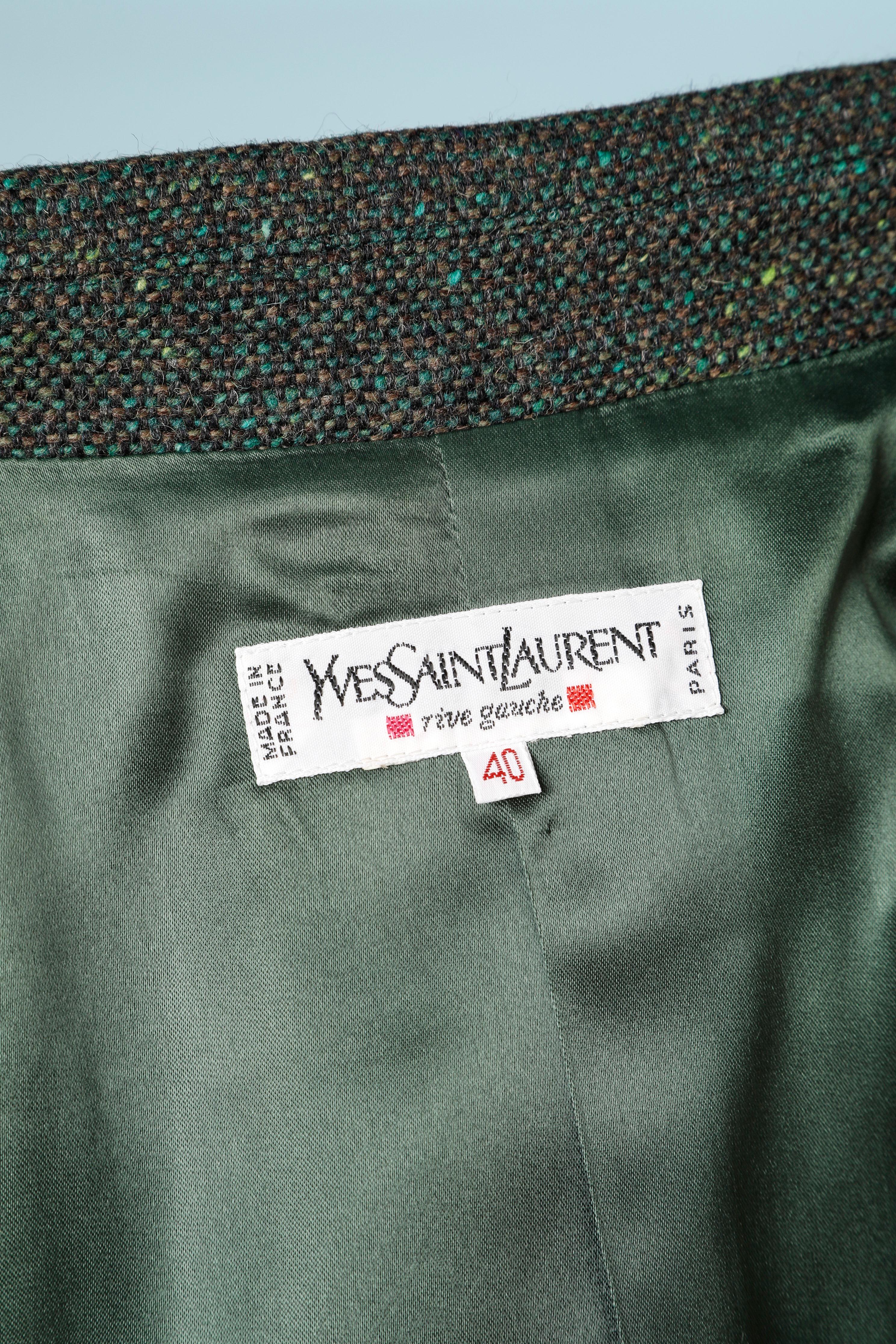 Combinaison jupe en tweed vert foncé Yves Saint Laurent Rive Gauche, années 1980  en vente 6