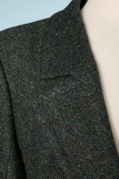 Dark green wool tweed skirt-suit Yves Saint Laurent Rive Gauche Circa 1980's
