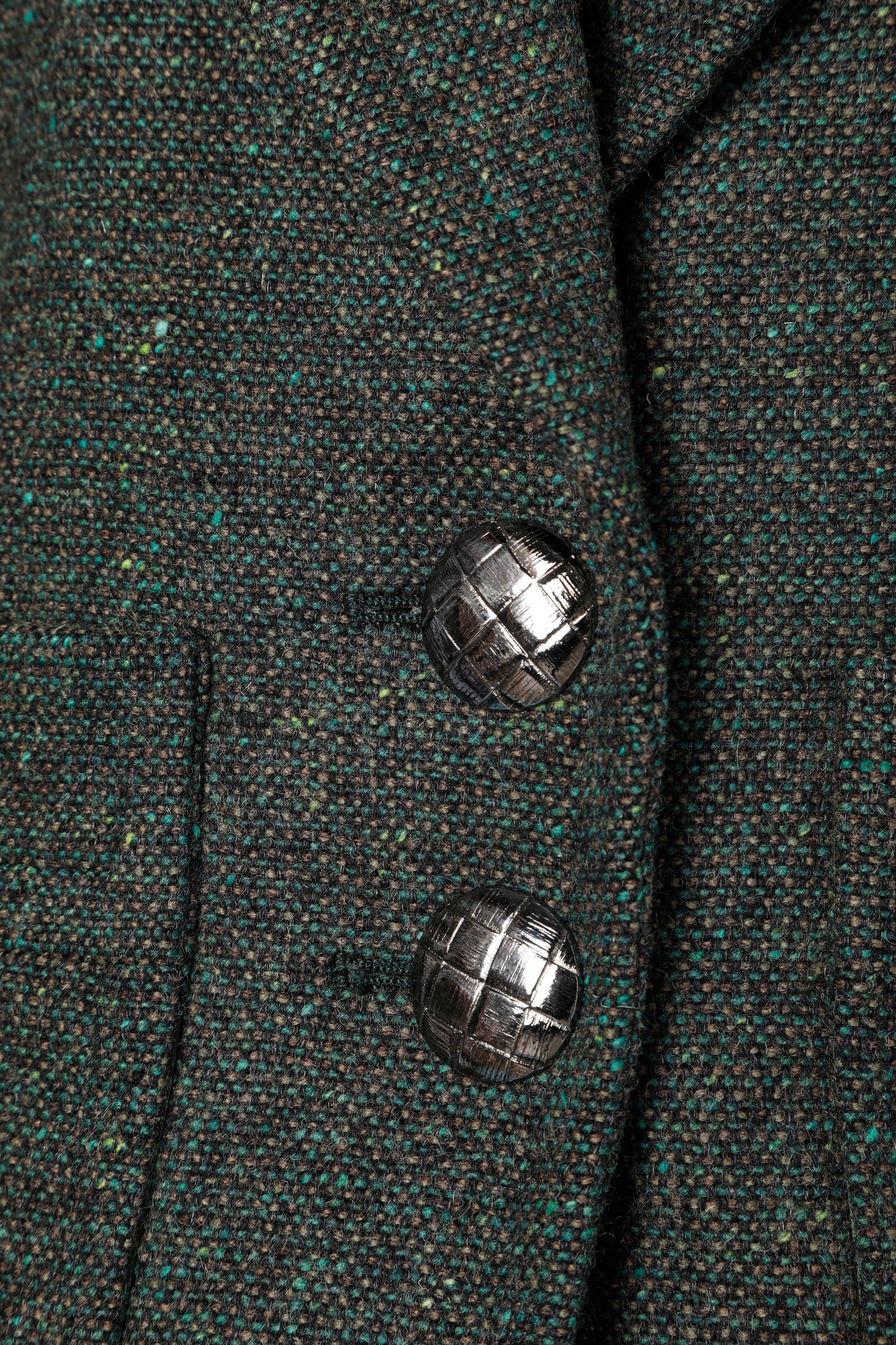 Combinaison jupe en tweed vert foncé Yves Saint Laurent Rive Gauche, années 1980  Excellent état - En vente à Saint-Ouen-Sur-Seine, FR