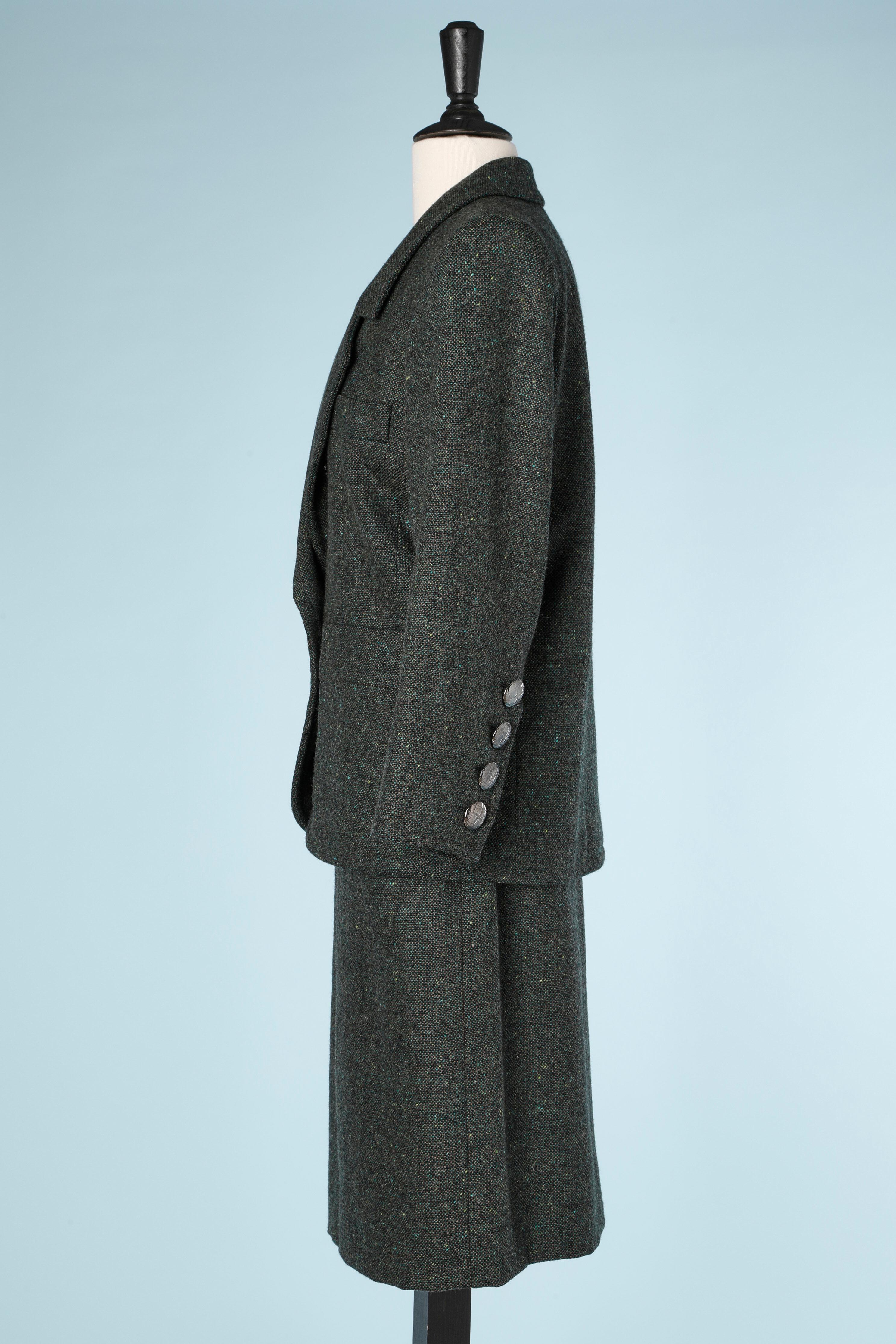 Dark green wool tweed skirt-suit Yves Saint Laurent Rive Gauche Circa 1980's  For Sale 2