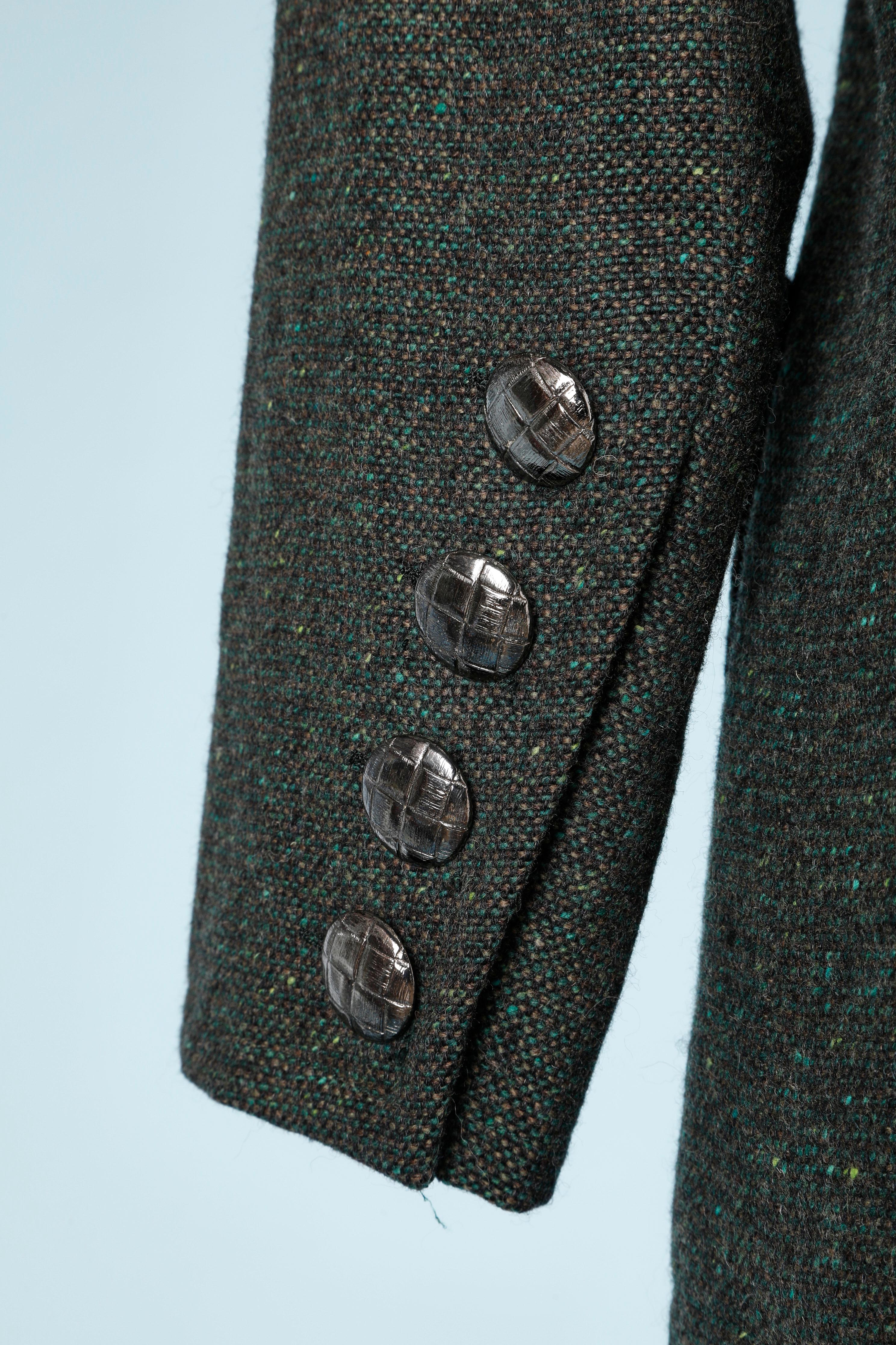 Combinaison jupe en tweed vert foncé Yves Saint Laurent Rive Gauche, années 1980  en vente 3