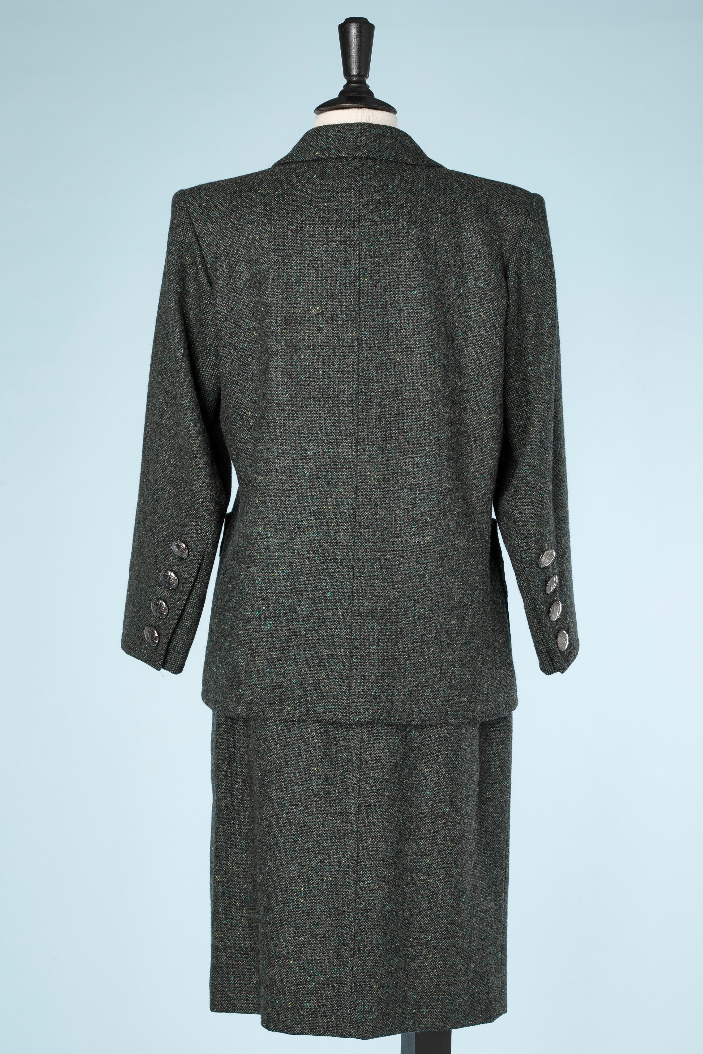 Gonna-tuta in tweed di lana verde scuro Yves Saint Laurent Rive Gauche Circa anni '80 in vendita 3