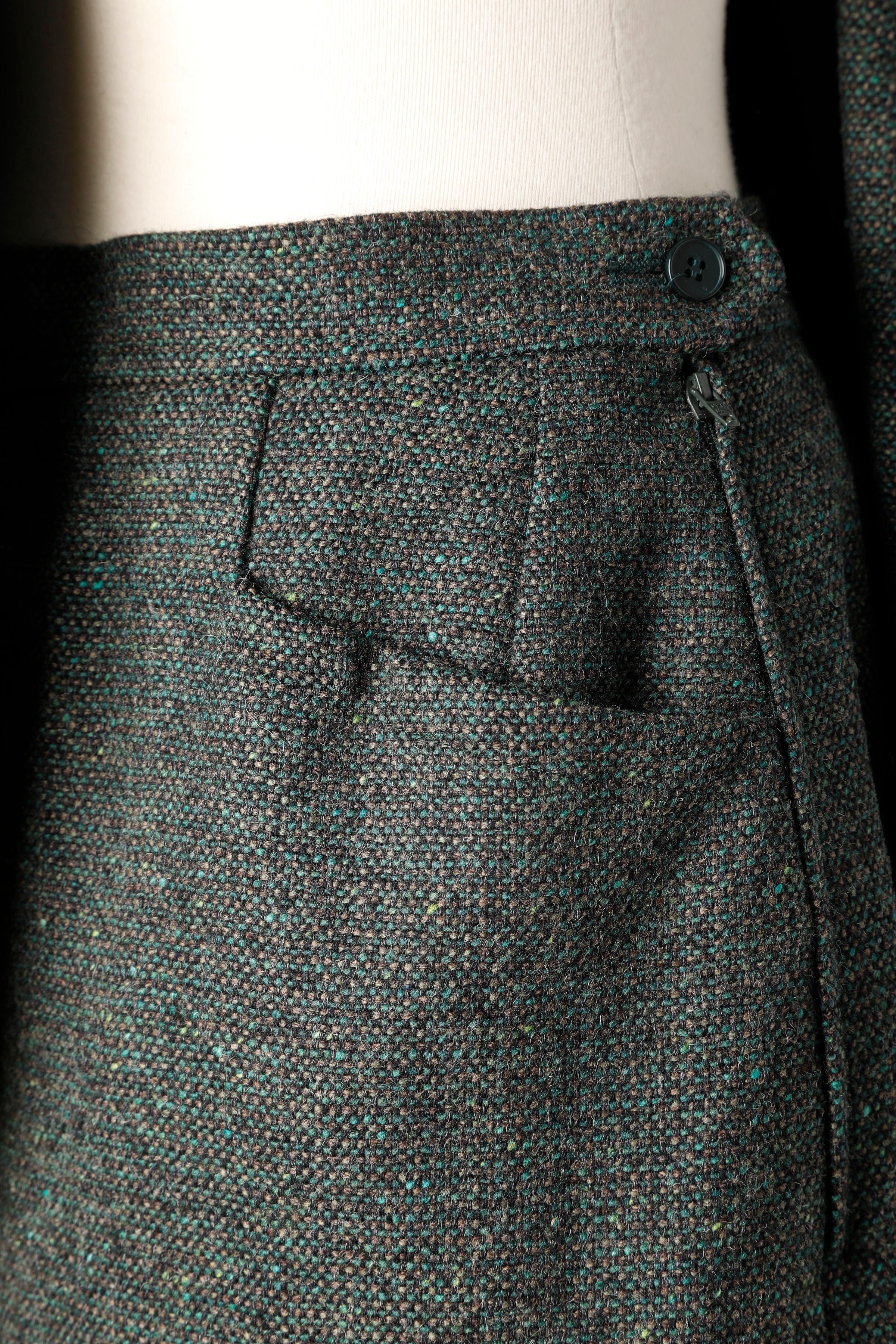 Combinaison jupe en tweed vert foncé Yves Saint Laurent Rive Gauche, années 1980  en vente 5