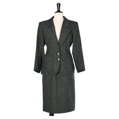 Dark green wool tweed skirt-suit Yves Saint Laurent Rive Gauche Circa 1980's 