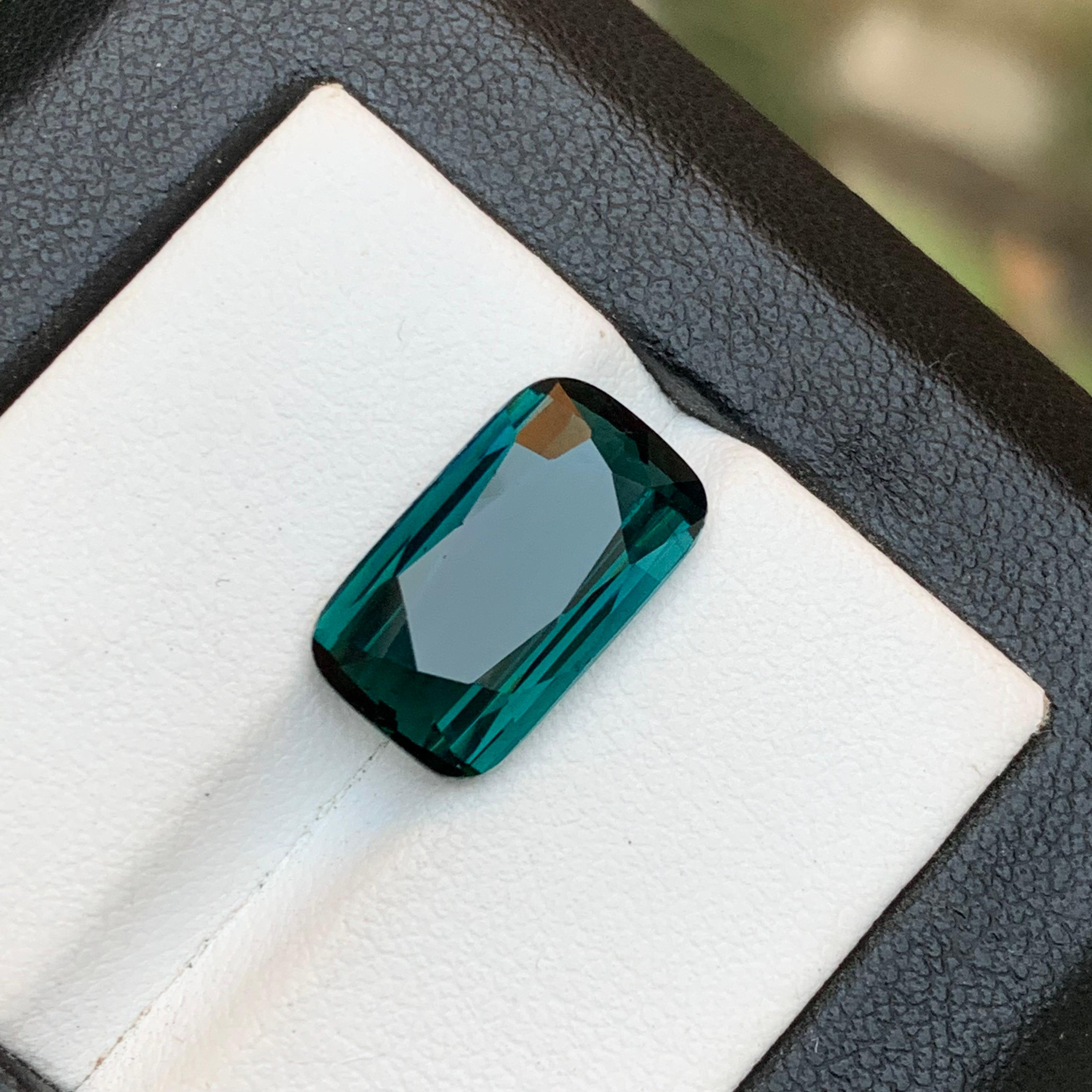 Dark Greenish Blue Natural Tourmaline Ring Loose Gemstone 6.45 Ct Cushion Cut For Sale 6