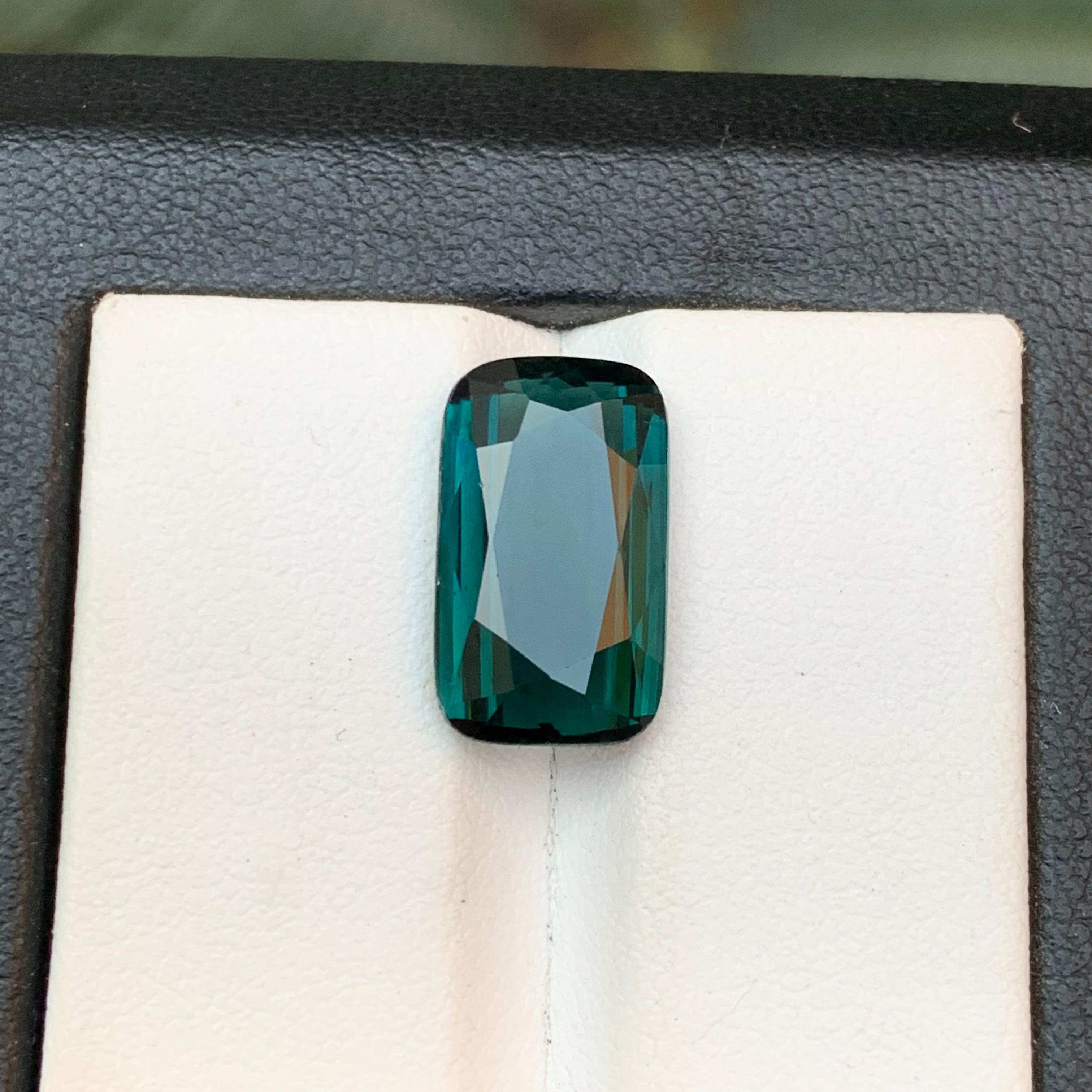 Contemporary Dark Greenish Blue Natural Tourmaline Ring Loose Gemstone 6.45 Ct Cushion Cut For Sale
