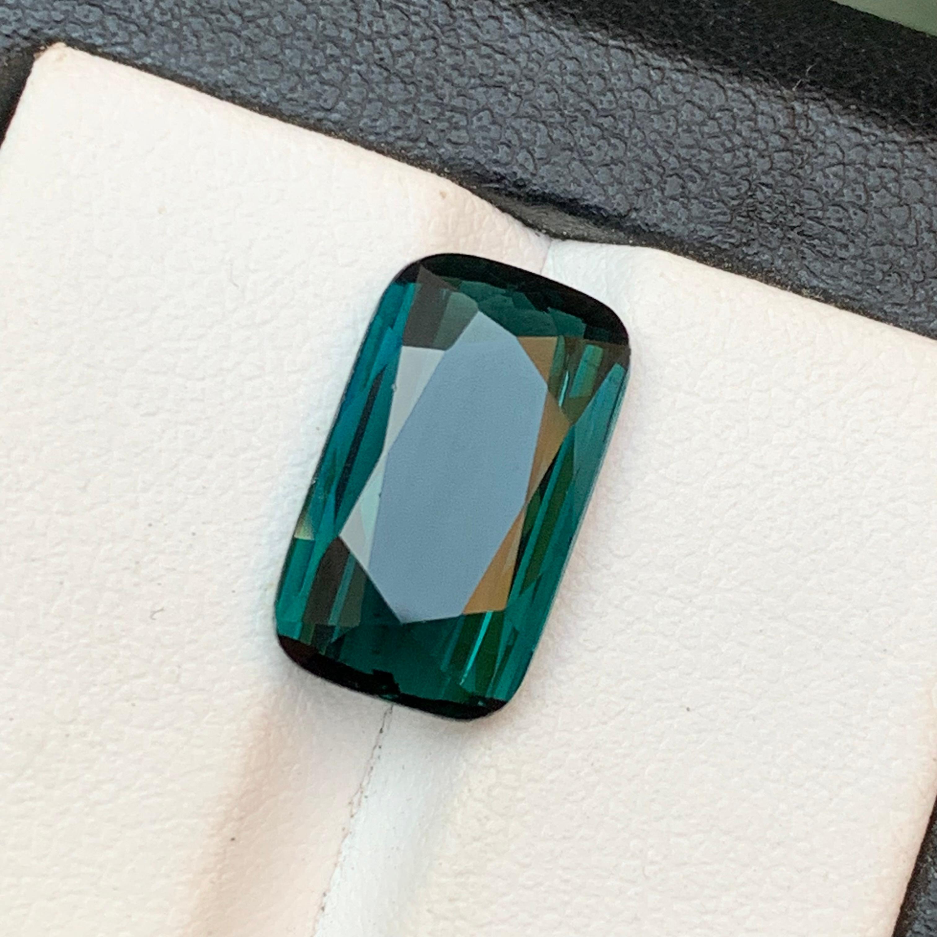 Dark Greenish Blue Natural Tourmaline Ring Loose Gemstone 6.45 Ct Cushion Cut In New Condition For Sale In Peshawar, PK