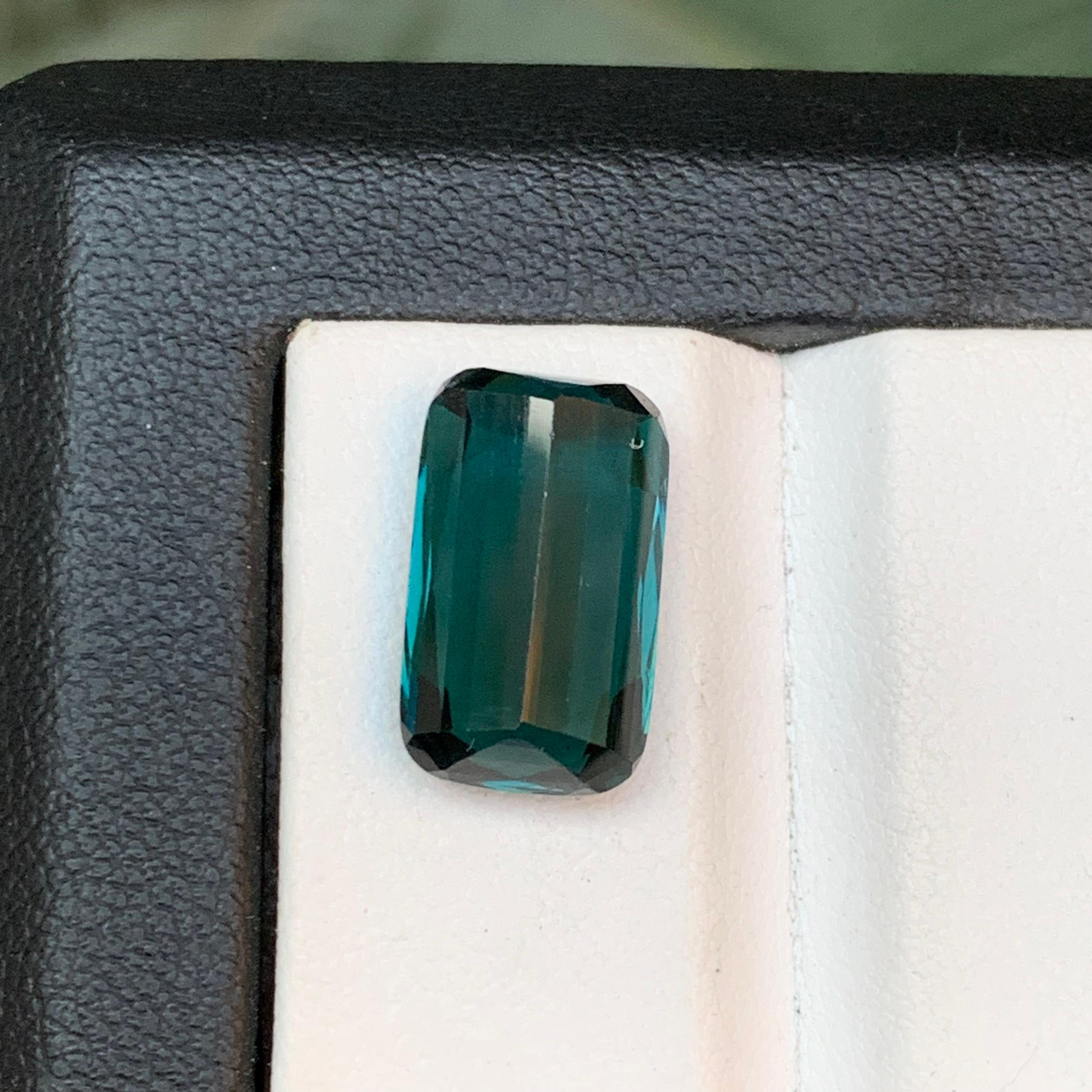 Women's or Men's Dark Greenish Blue Natural Tourmaline Ring Loose Gemstone 6.45 Ct Cushion Cut For Sale