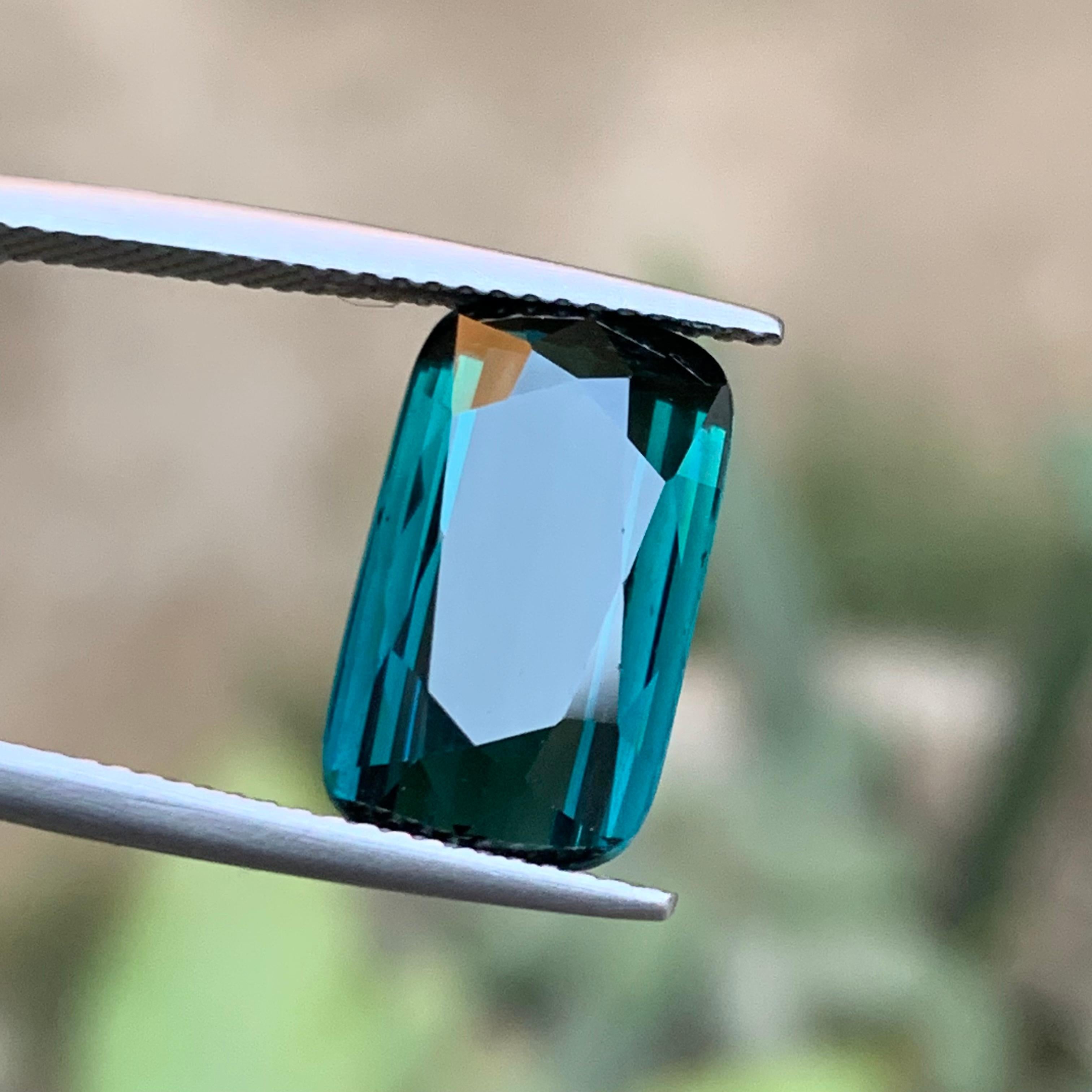 Dark Greenish Blue Natural Tourmaline Ring Loose Gemstone 6.45 Ct Cushion Cut For Sale 1