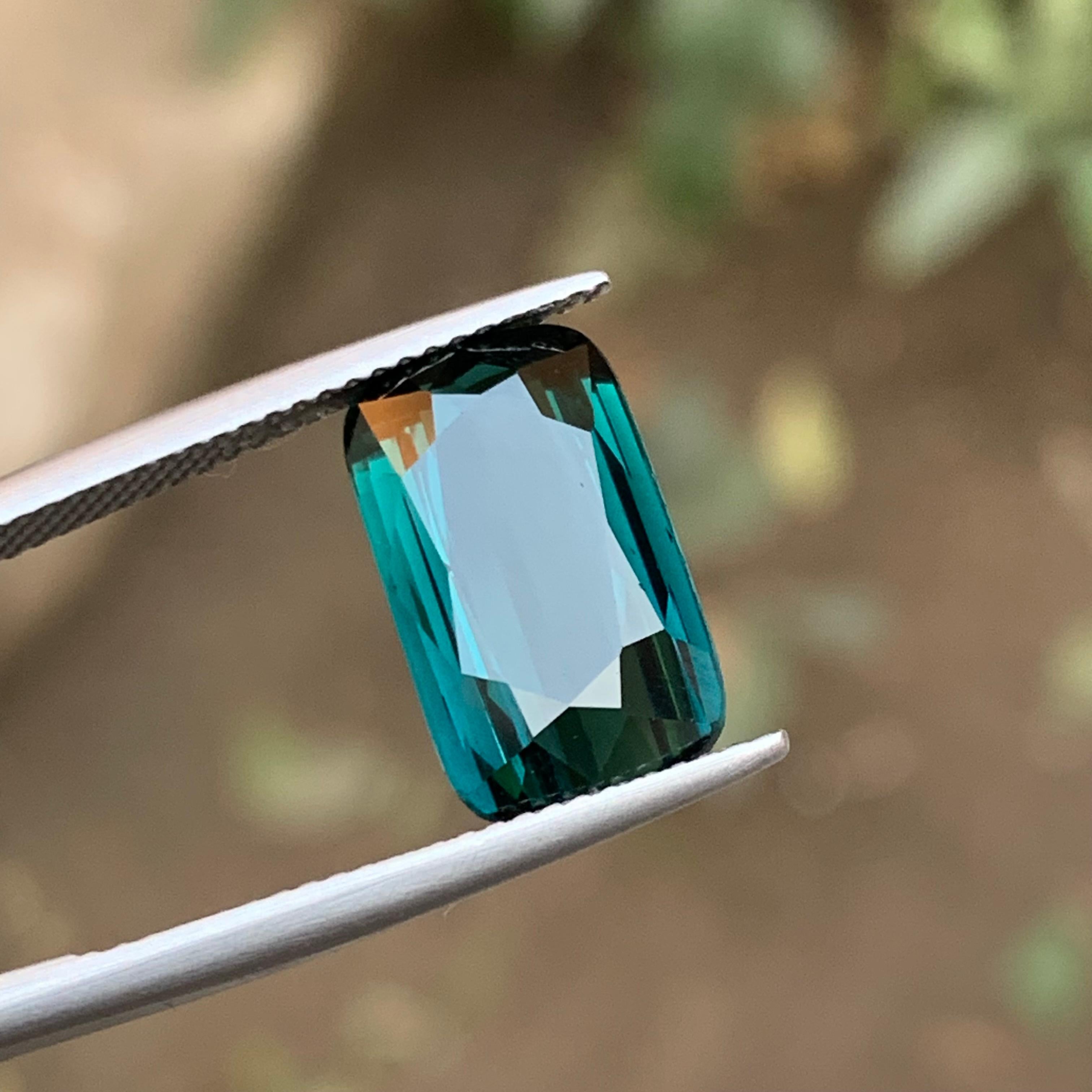 Dark Greenish Blue Natural Tourmaline Ring Loose Gemstone 6.45 Ct Cushion Cut For Sale 3