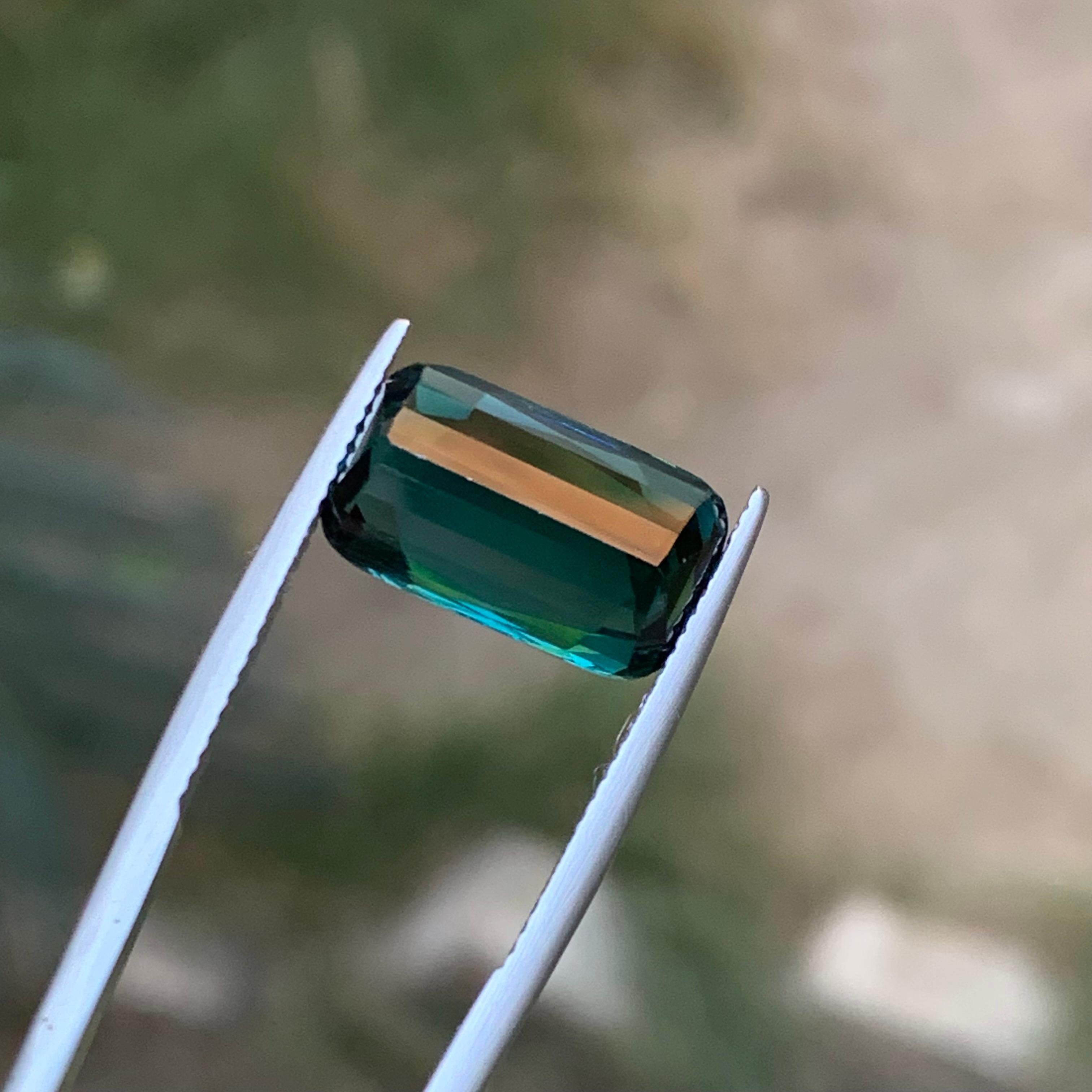 Dark Greenish Blue Natural Tourmaline Ring Loose Gemstone 6.45 Ct Cushion Cut For Sale 4