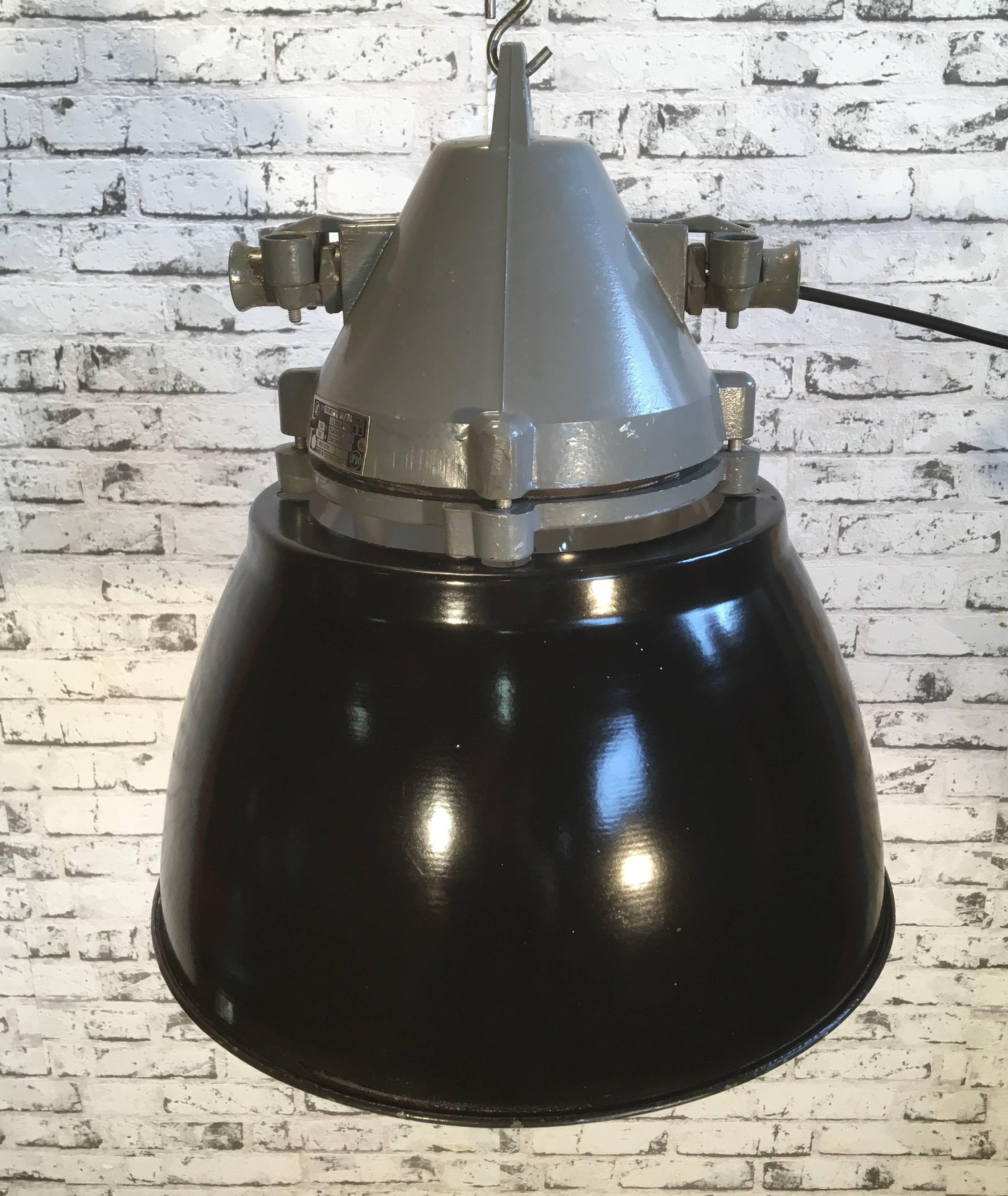 Dark Grey Aluminium Explosion Proof Lamp with Black Enameled Shade In Good Condition In Kojetice, CZ