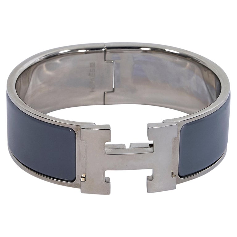 Dark Grey And Silver Hermes Clic Clac H Cuff Bracelet at 1stDibs