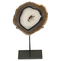 Dark Grey Border, Crystal Center Thin Slice Agate Sculpture, Brazil, Prehistoric