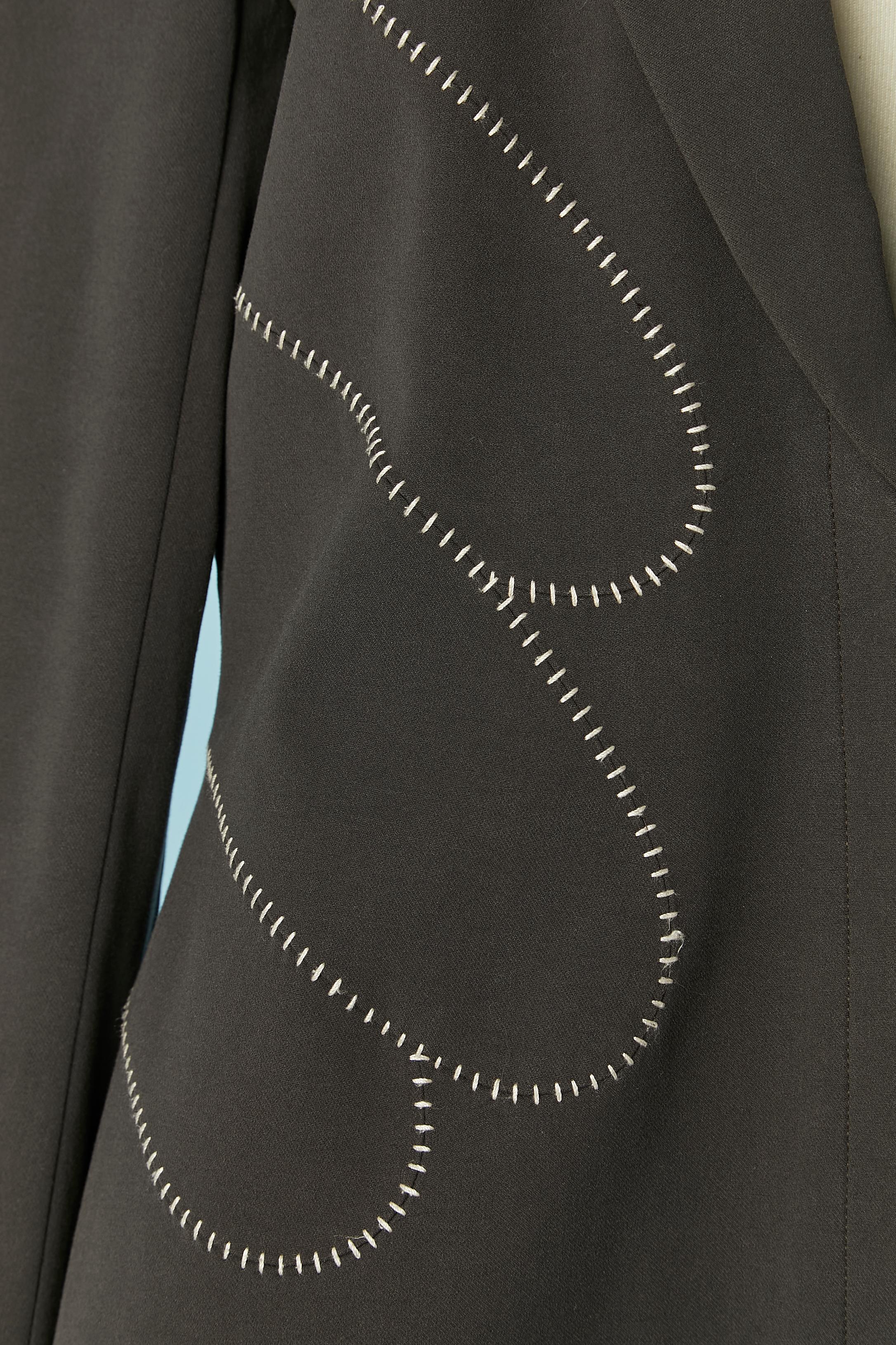 Black Dark grey/brown single breasted jacket with top-stitching MUGLER COUTURE For Sale