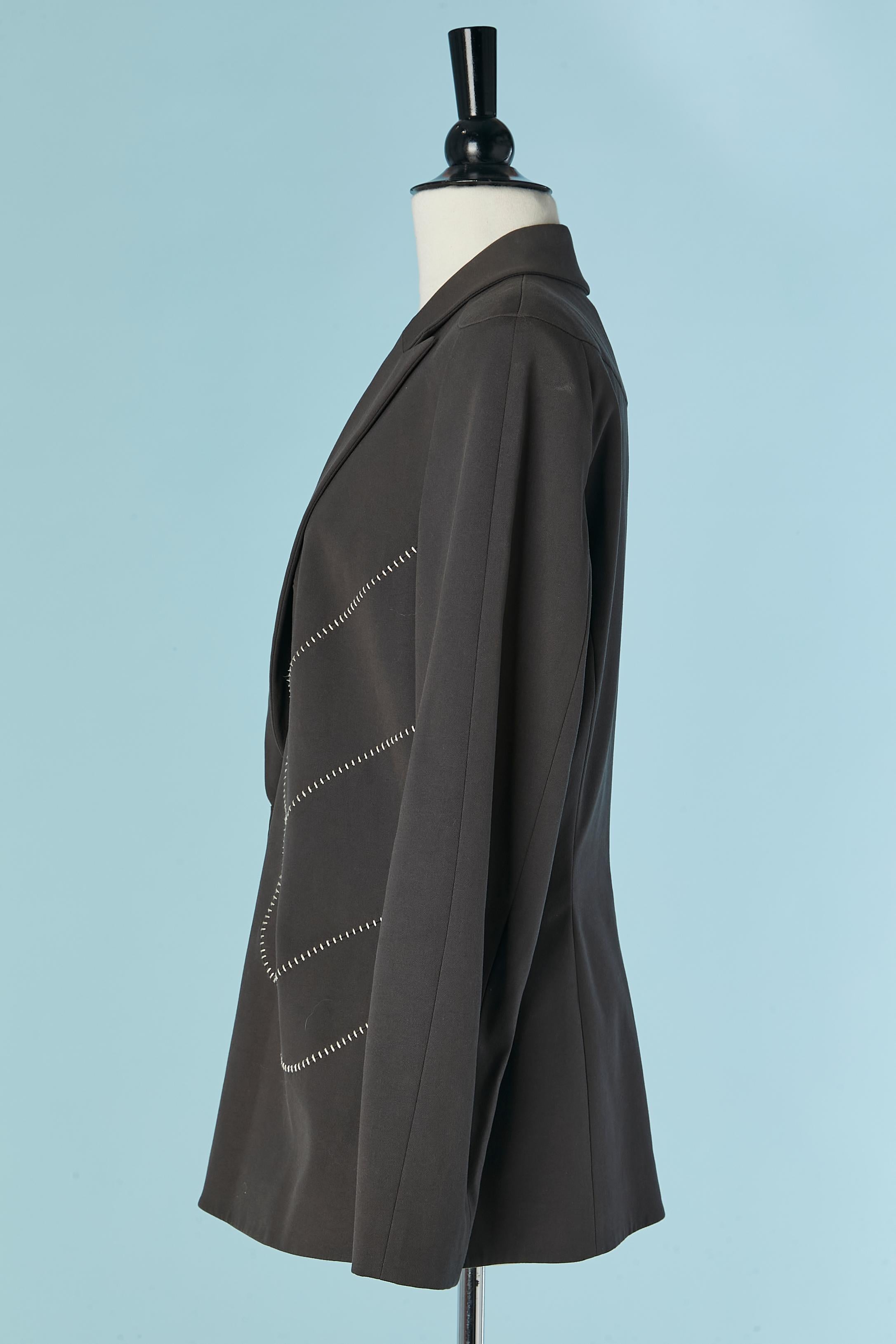 Dark grey/brown single breasted jacket with top-stitching MUGLER COUTURE In Excellent Condition For Sale In Saint-Ouen-Sur-Seine, FR