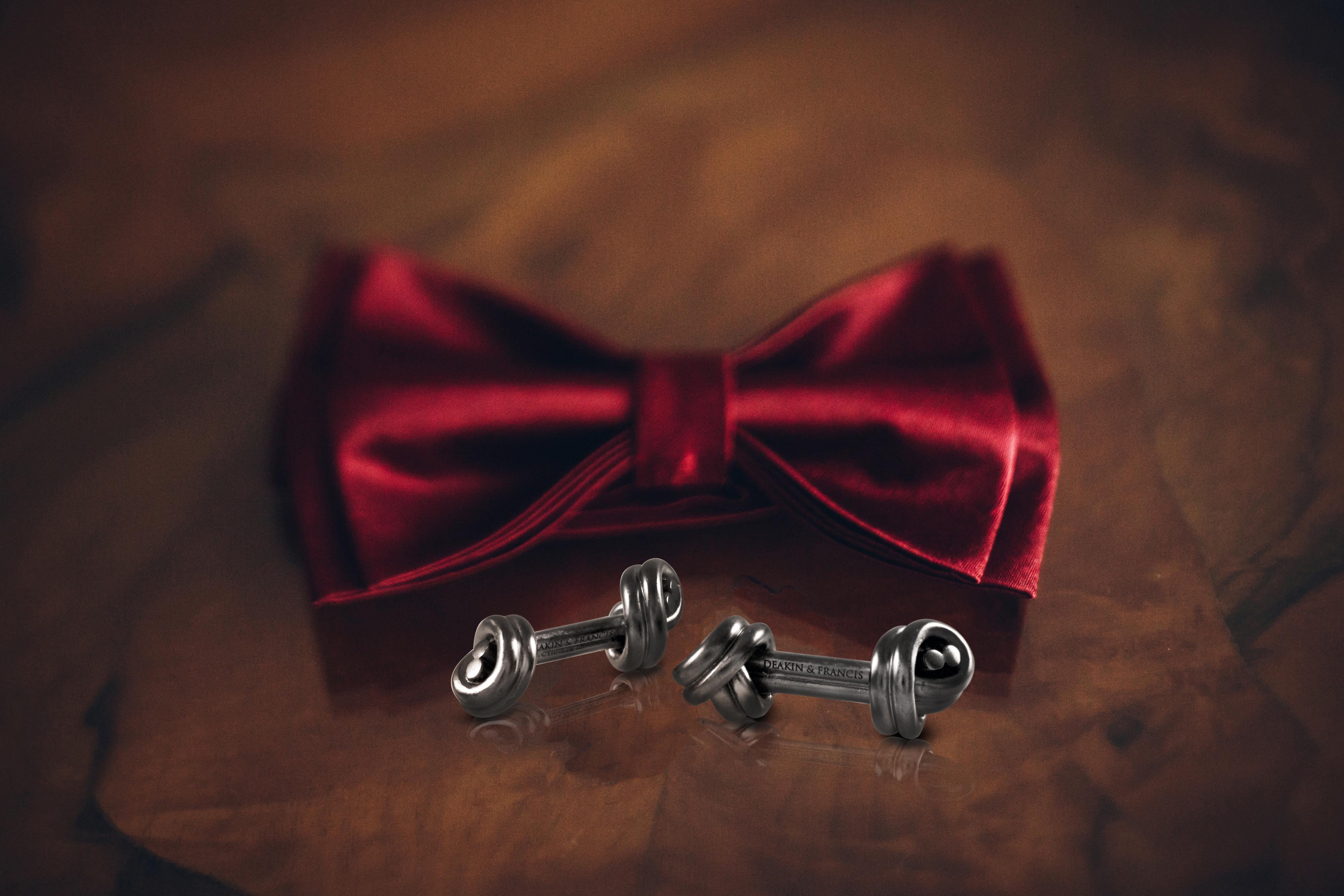 Contemporary Deakin & Francis Dark Grey Double Knot Cufflinks For Sale