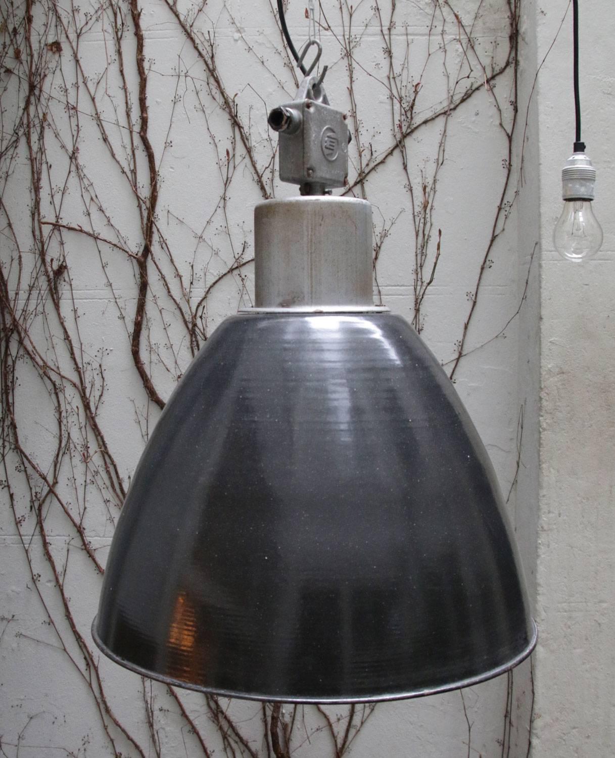 Cast Dark Grey Enamel Vintage Industrial Pendant Hanging Lamps