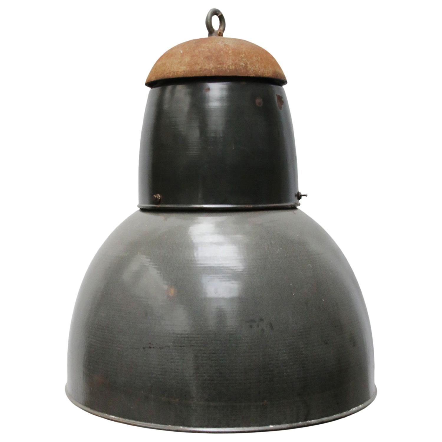 Large Dark Grey Enamel Vintage Industrial Pendant Light For Sale