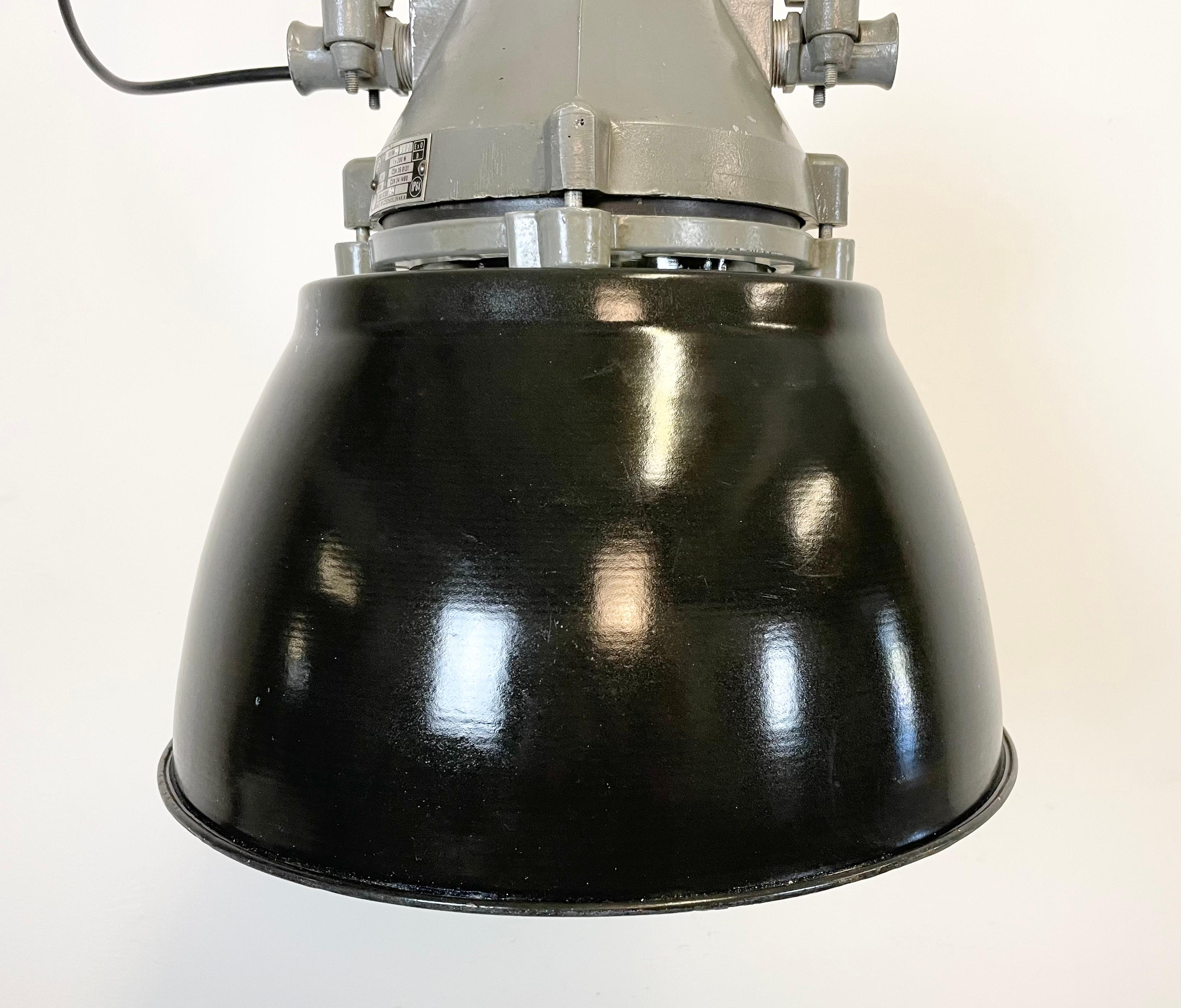 Czech Dark Grey Explosion Proof Lamp with Black Enameled Shade, 1970s For Sale