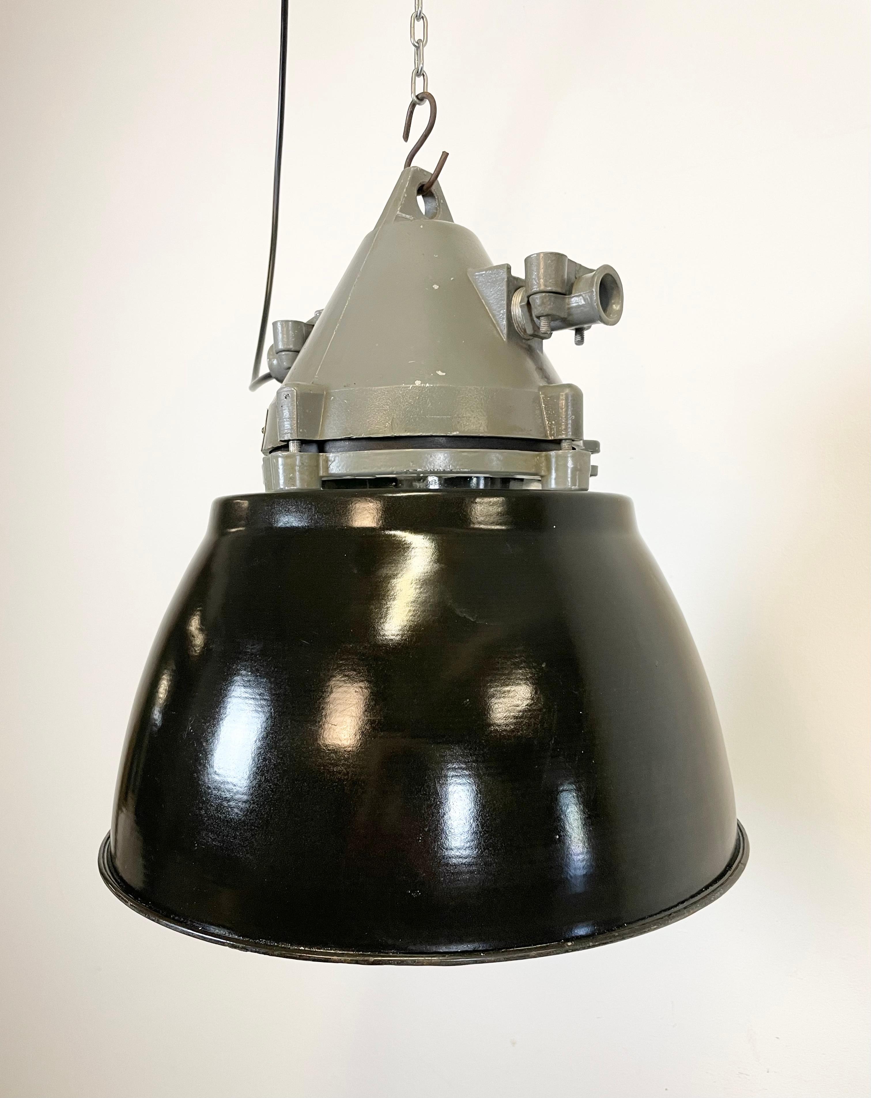 Cast Dark Grey Explosion Proof Lamp with Black Enameled Shade, 1970s For Sale