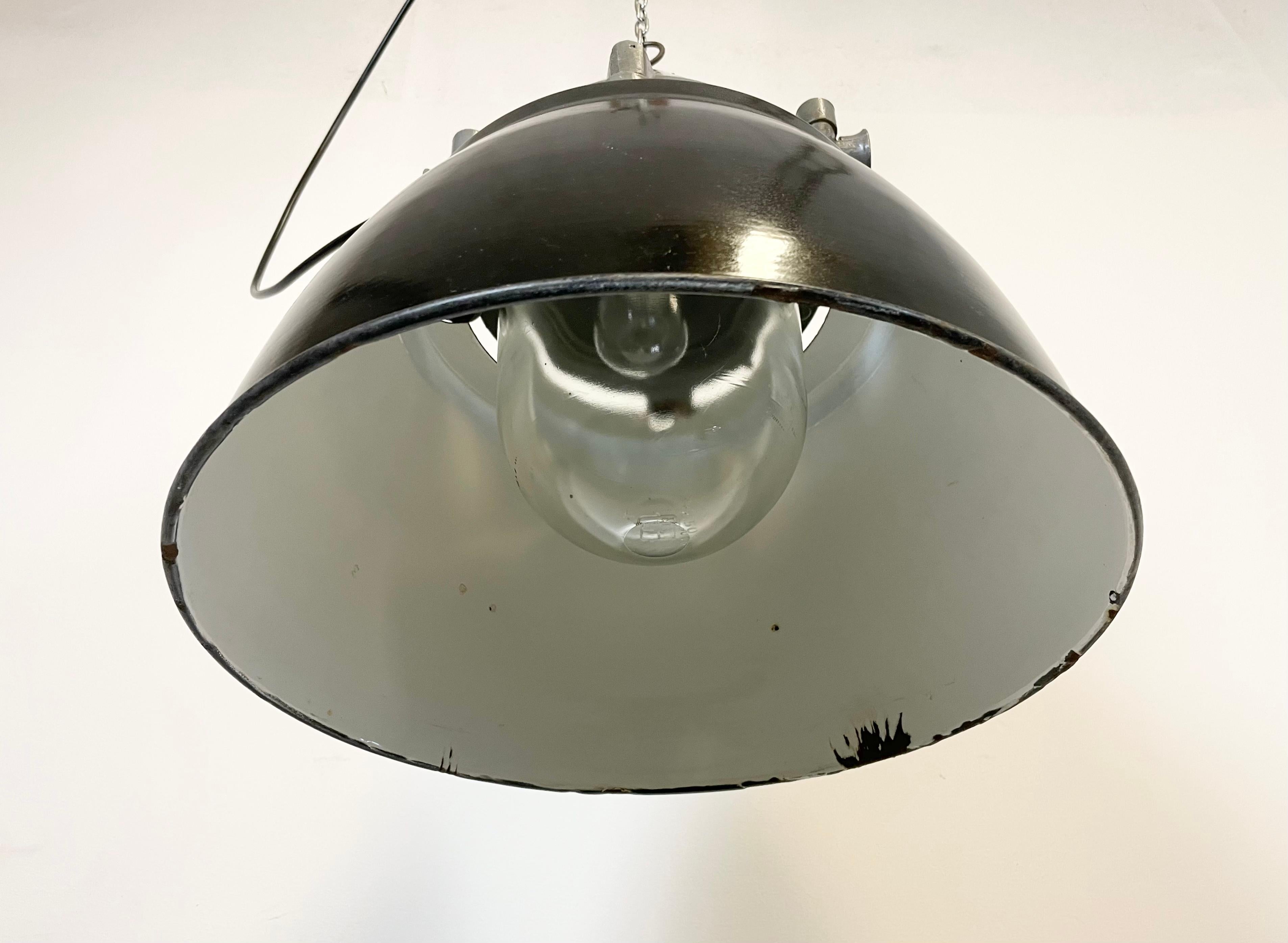 Late 20th Century Dark Grey Explosion Proof Lamp with Black Enameled Shade, 1970s For Sale