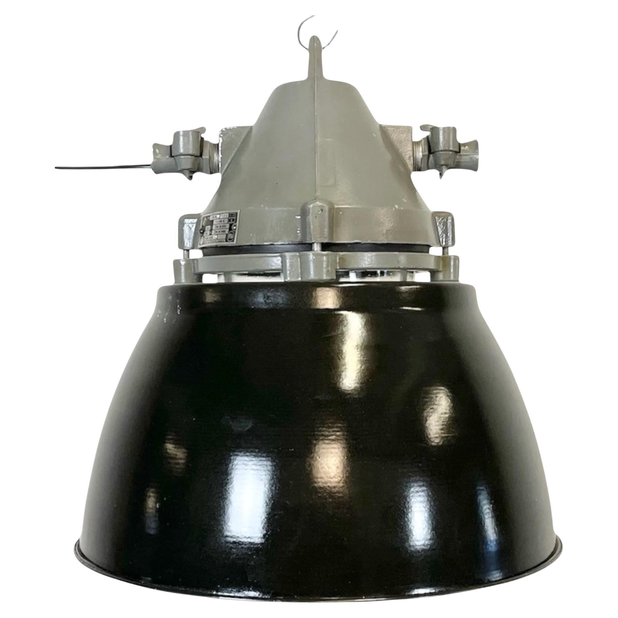 Dark Grey Explosion Proof Lamp with Black Enameled Shade, 1970s For Sale