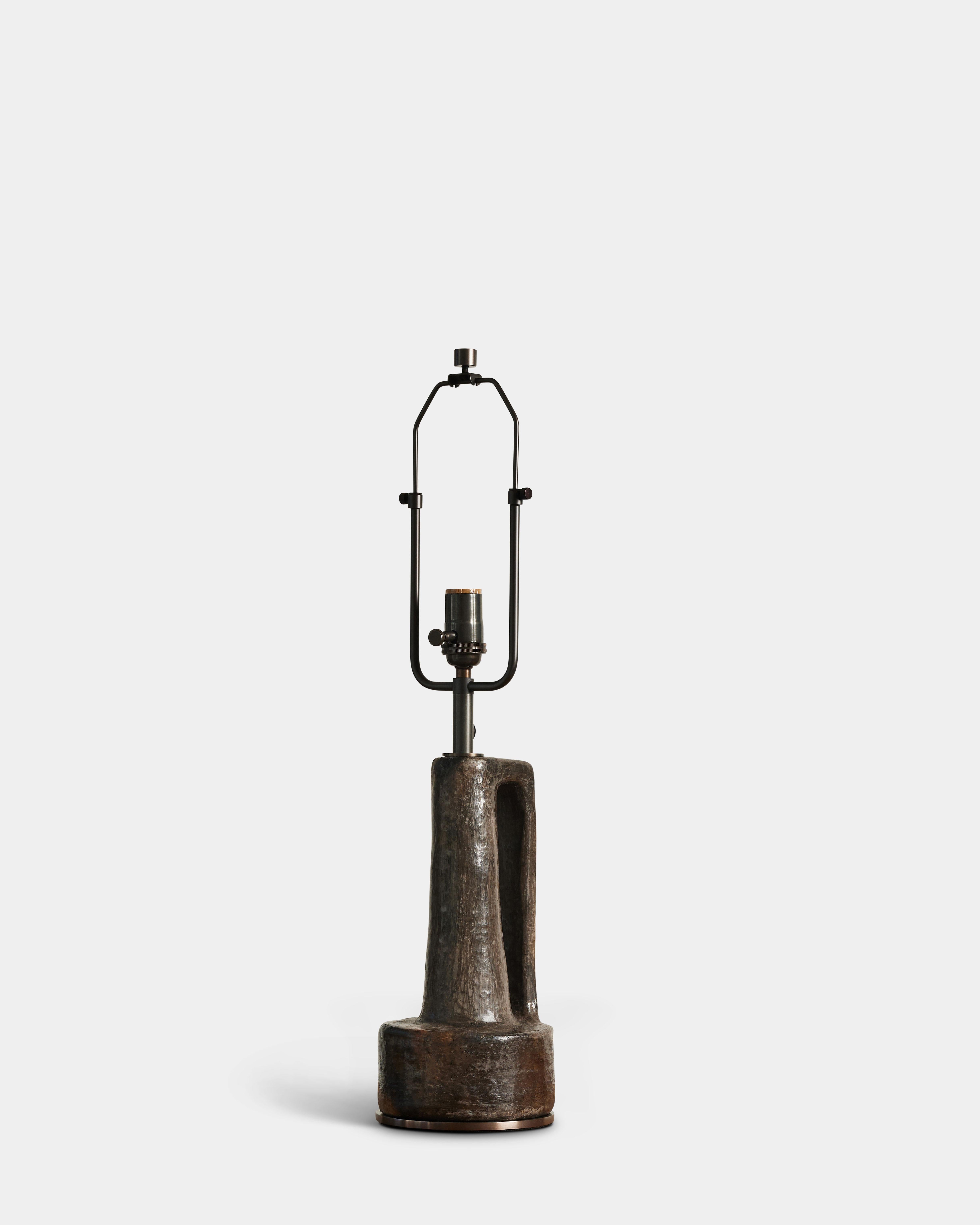 Dark Grey Glazed Ceramic Table Lamp, France, 20th C For Sale 3