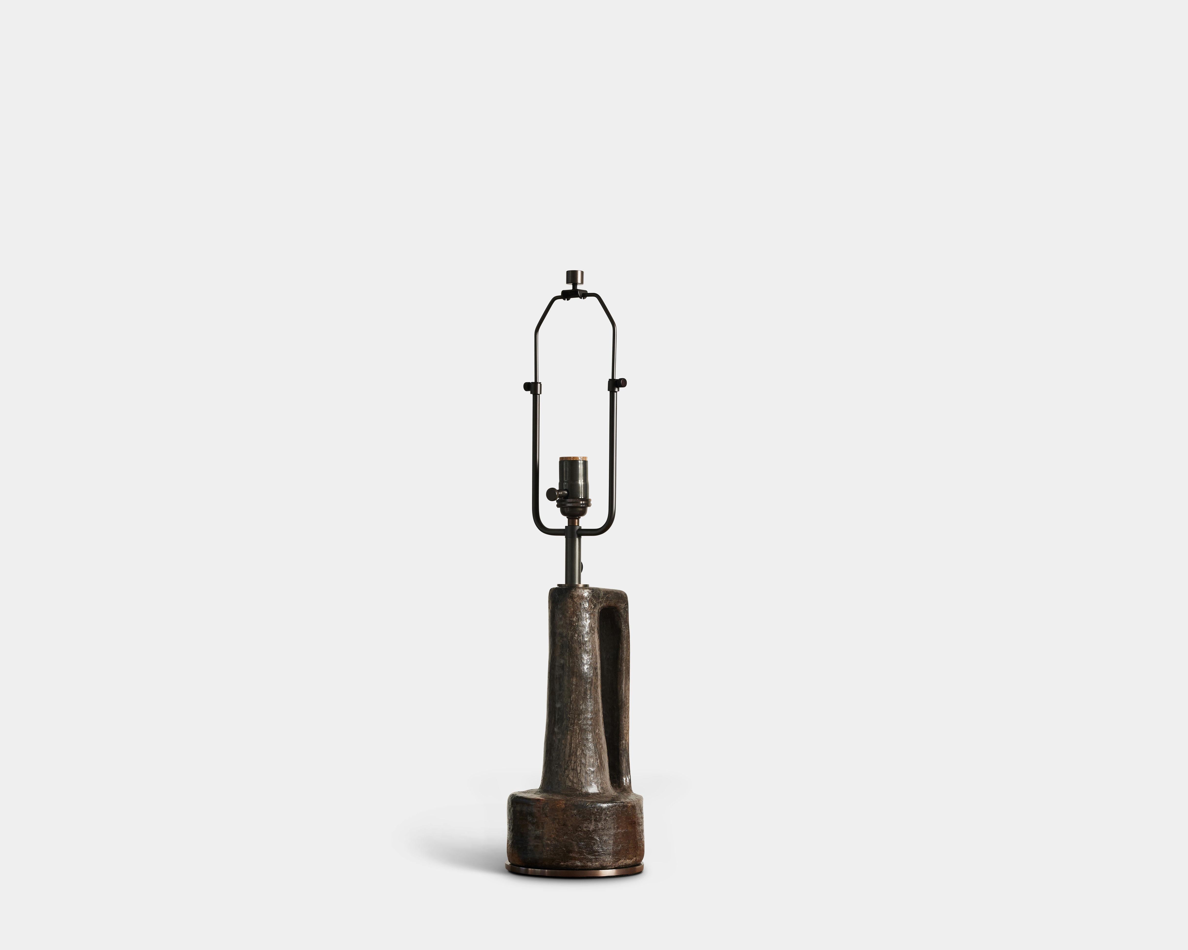 Dark Grey Glazed Ceramic Table Lamp, France, 20th C For Sale 4