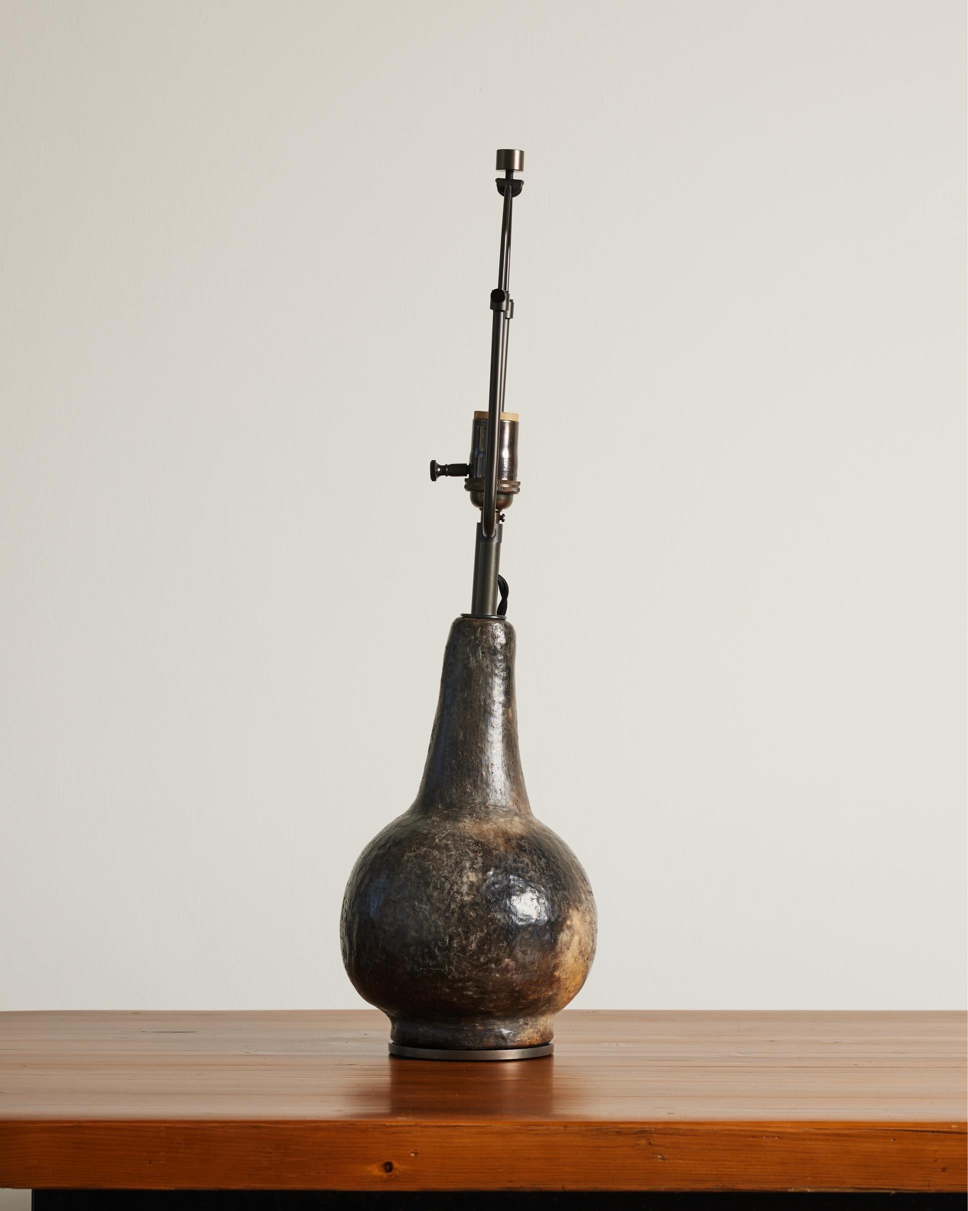 Dark Grey Glazed Ceramic Table Lamp, France, 20th C In Good Condition For Sale In New York City, NY
