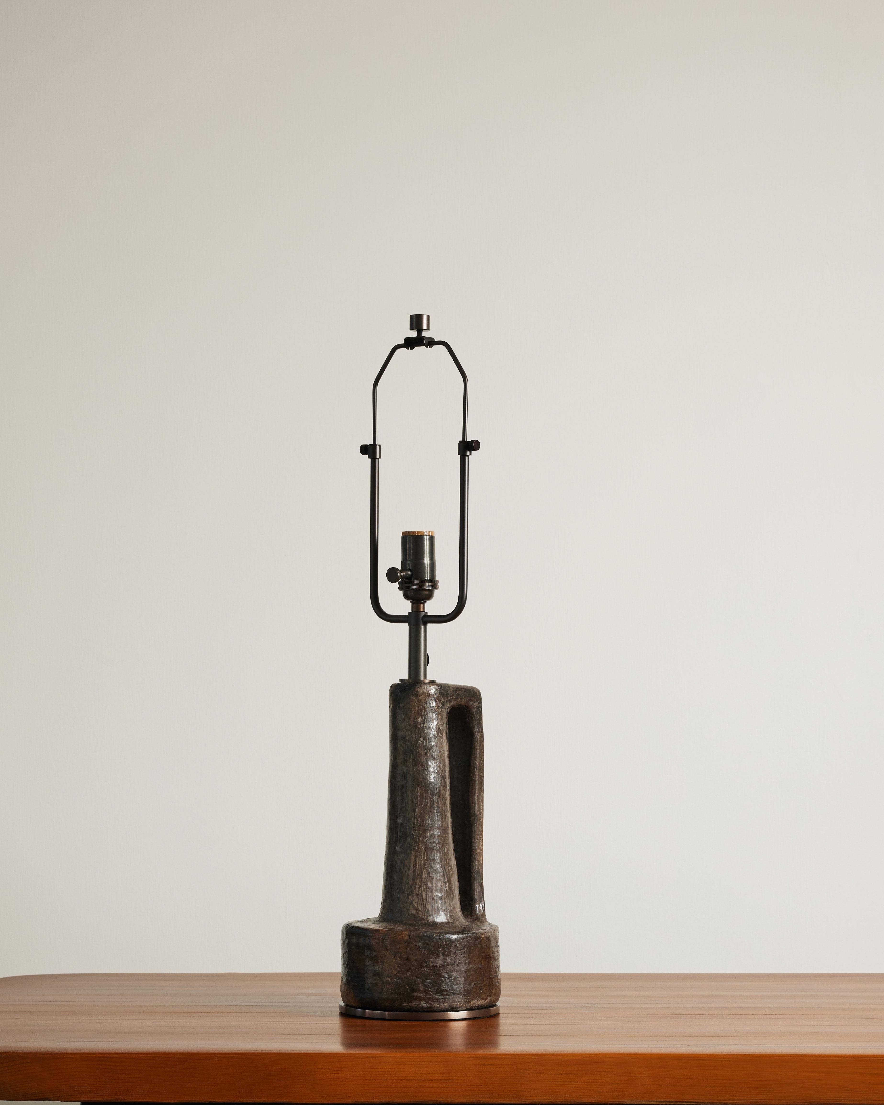 Dark Grey Glazed Ceramic Table Lamp, France, 20th C In Excellent Condition For Sale In New York City, NY