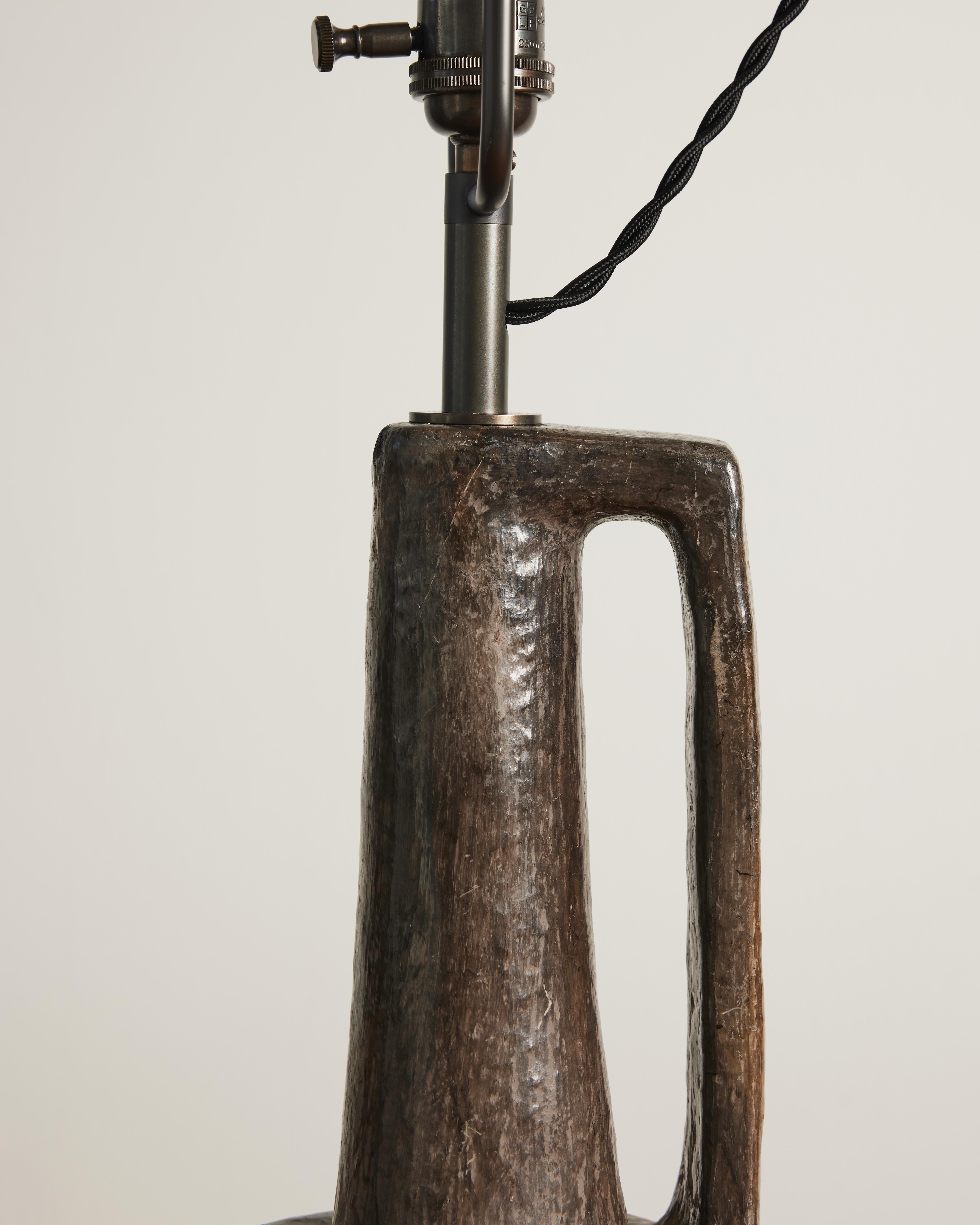 20th Century Dark Grey Glazed Ceramic Table Lamp, France, 20th C For Sale