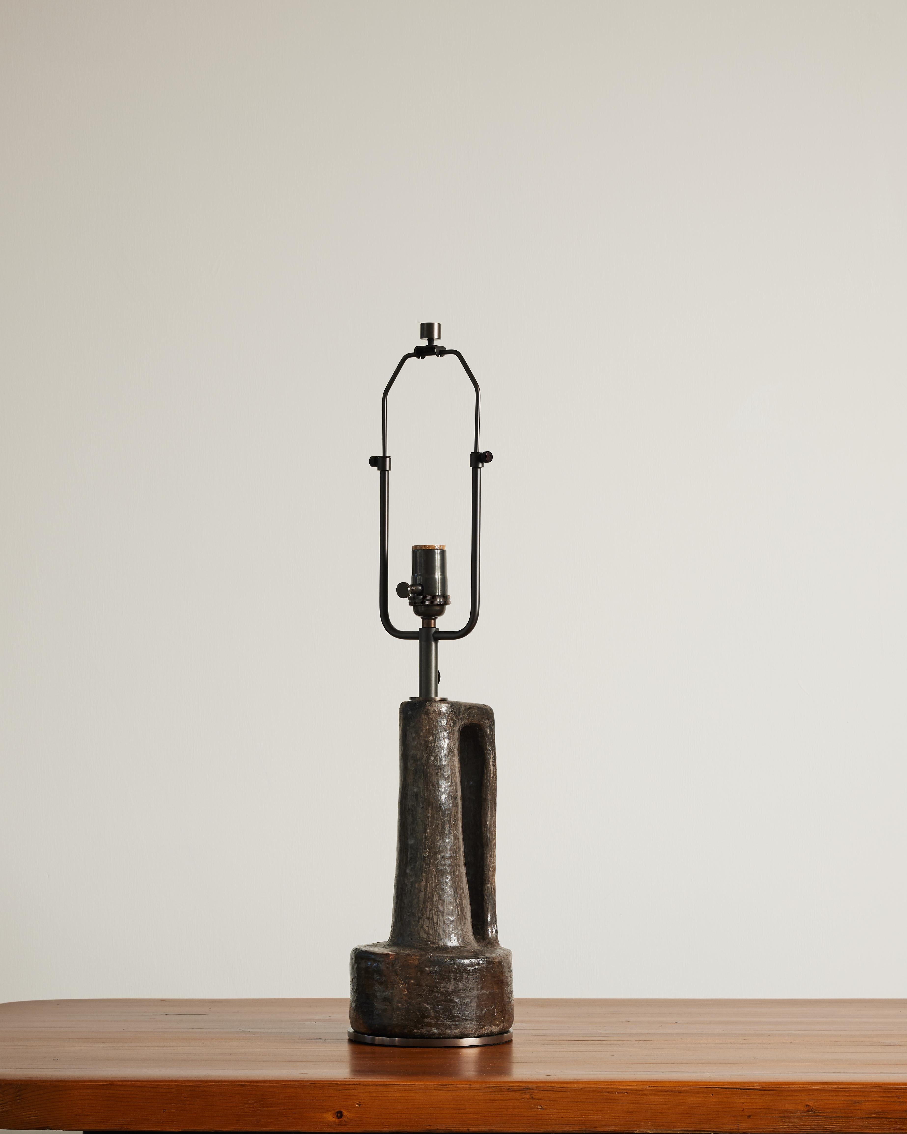 Dark Grey Glazed Ceramic Table Lamp, France, 20th C For Sale 1