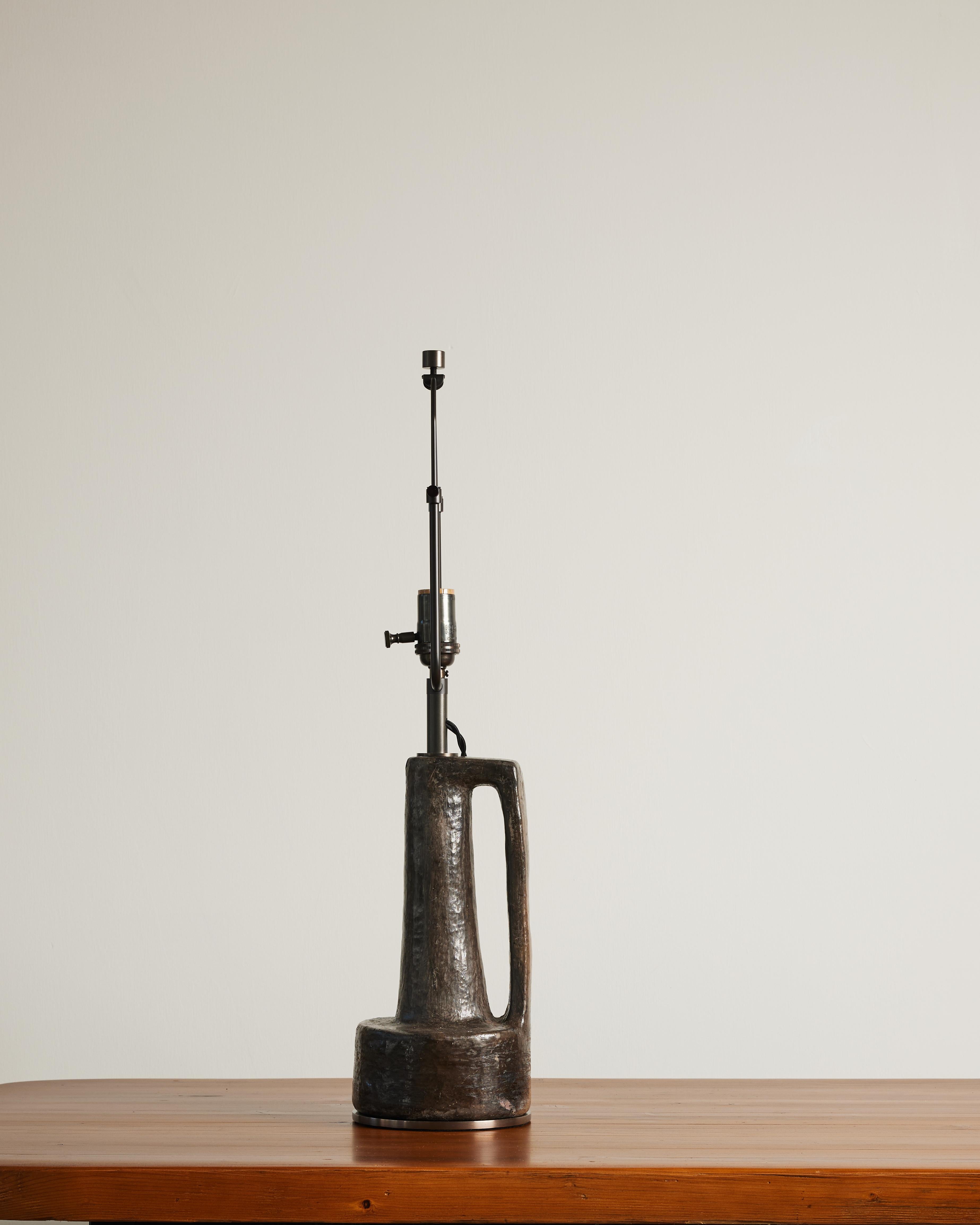 Dark Grey Glazed Ceramic Table Lamp, France, 20th C For Sale 2