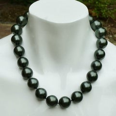 Dark Grey/Green Glass Bead Necklace with Silver Plated Pavé Panther Clasp