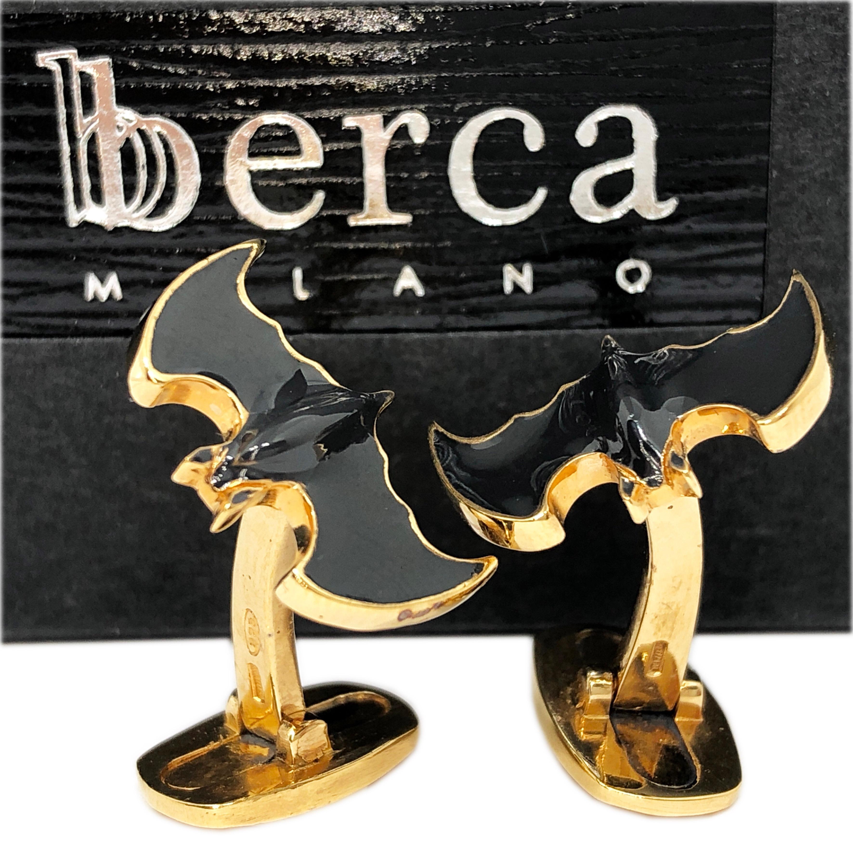 Unique and Chic Dark Grey Hand Enamelled Little Bat Shaped T-Bar Back, Sterling Silver Yellow Gold Plated Cufflinks.
In our smart black box.
We offer complimentary 24 hours Express Shipping to several destinations.