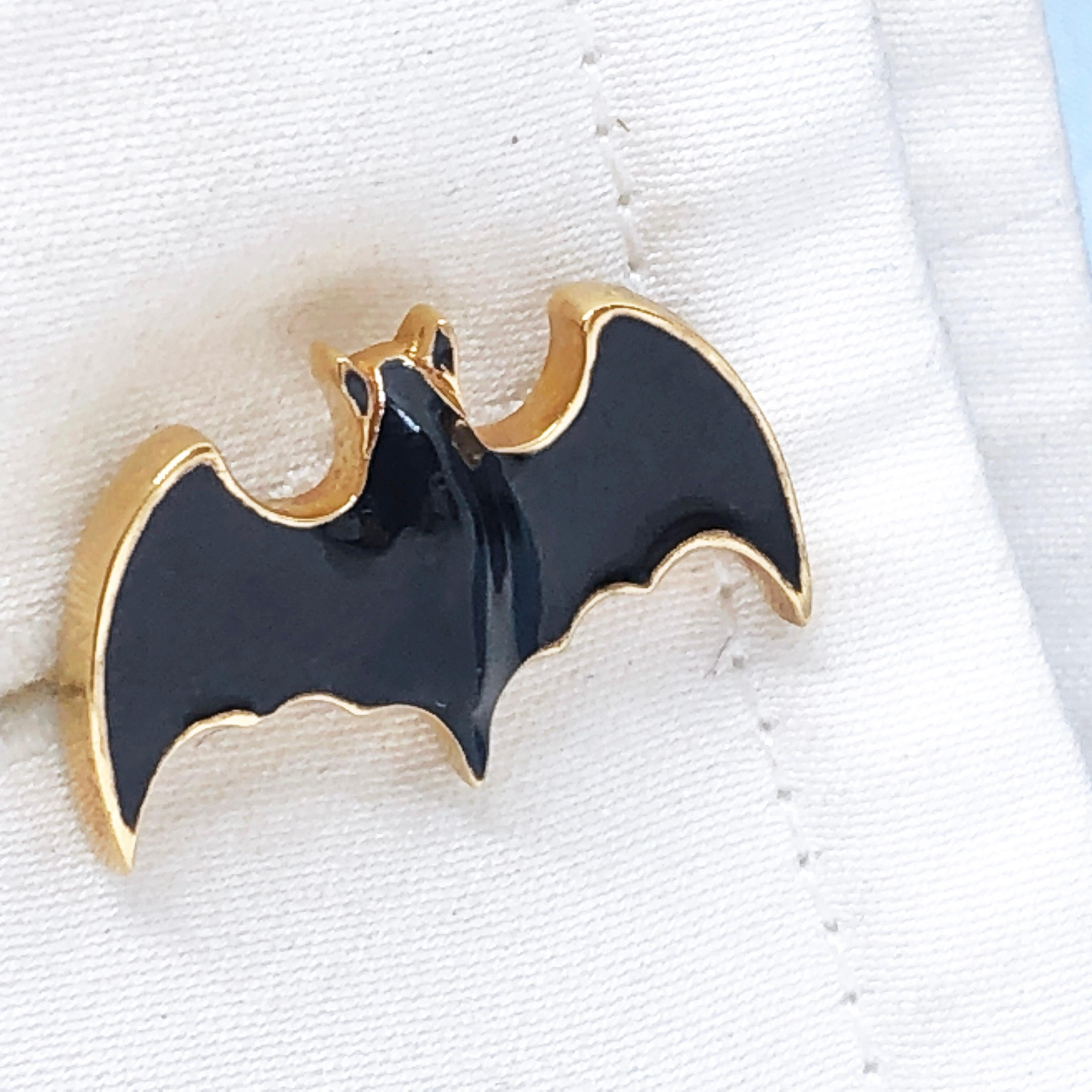 Berca Dark Grey Hand Enameled Bat Shaped Sterling Silver Gold-Plated Cufflinks 3