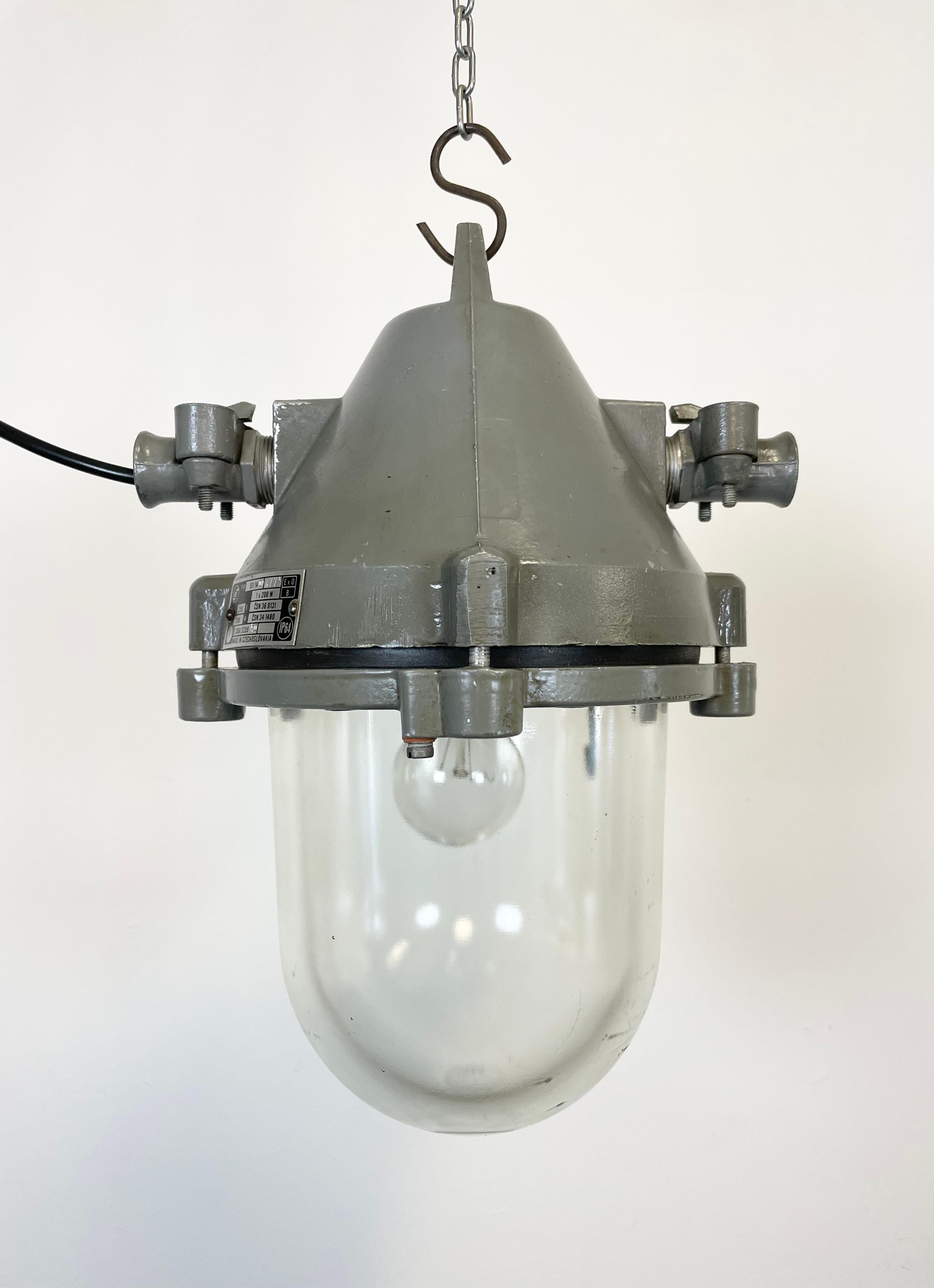 Czech Dark Grey Industrial Cast Aluminium Explosion Proof Lamp, 1960s For Sale