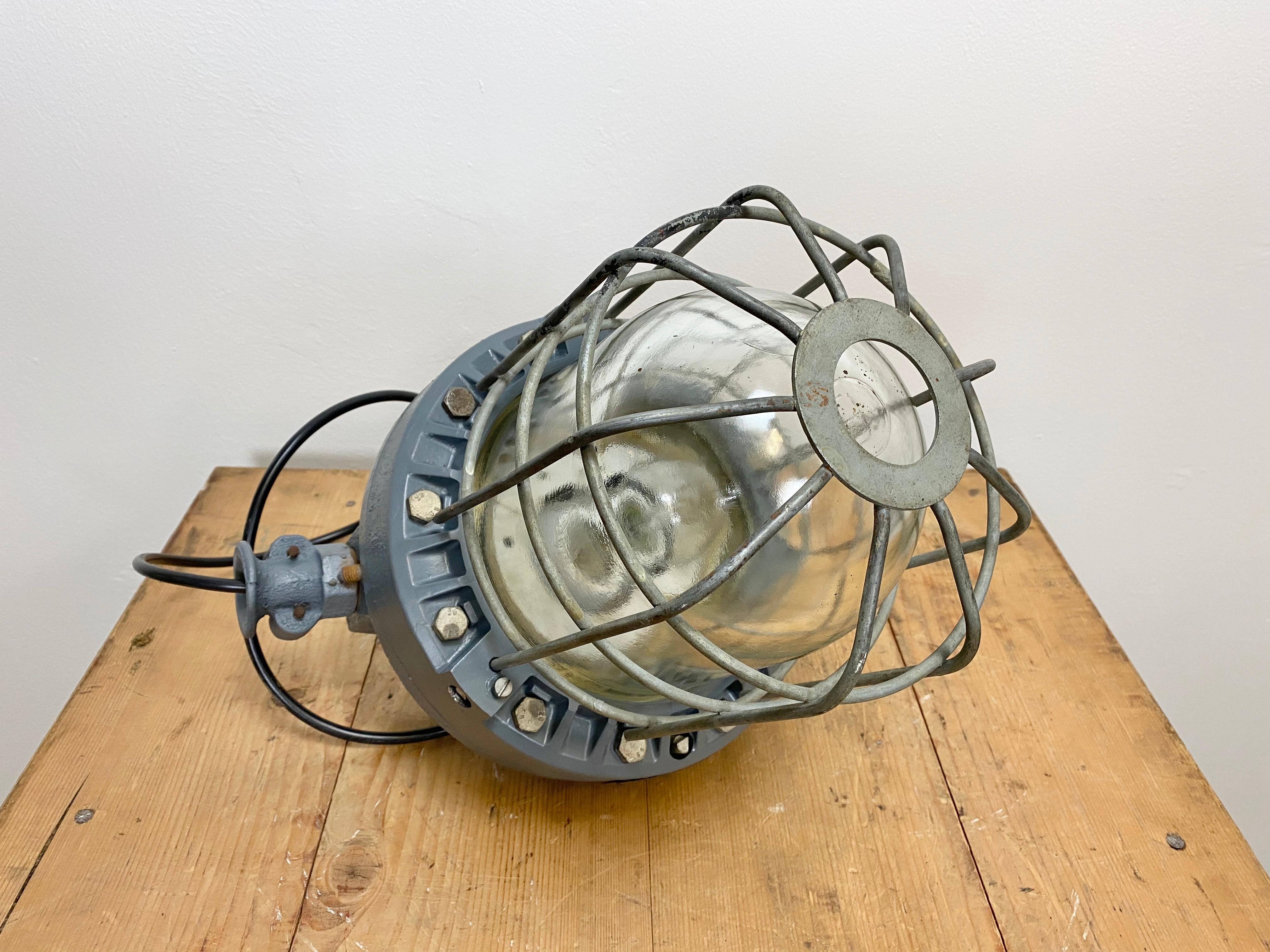 Glass Dark Grey Industrial Explosion Proof Lamp, 1970s