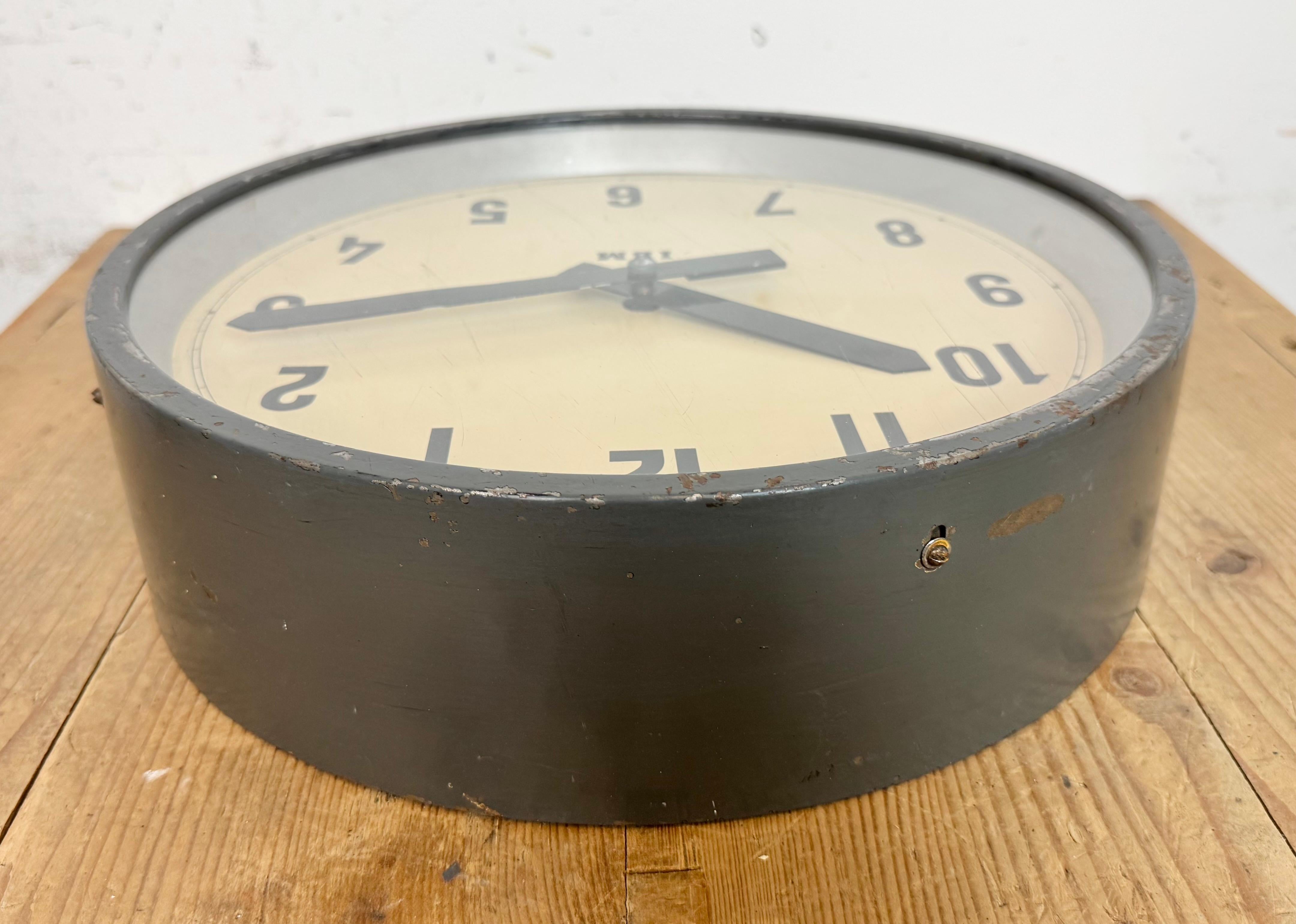 Dark Grey Industrial Factory Wall Clock from IBM, 1950s For Sale 7