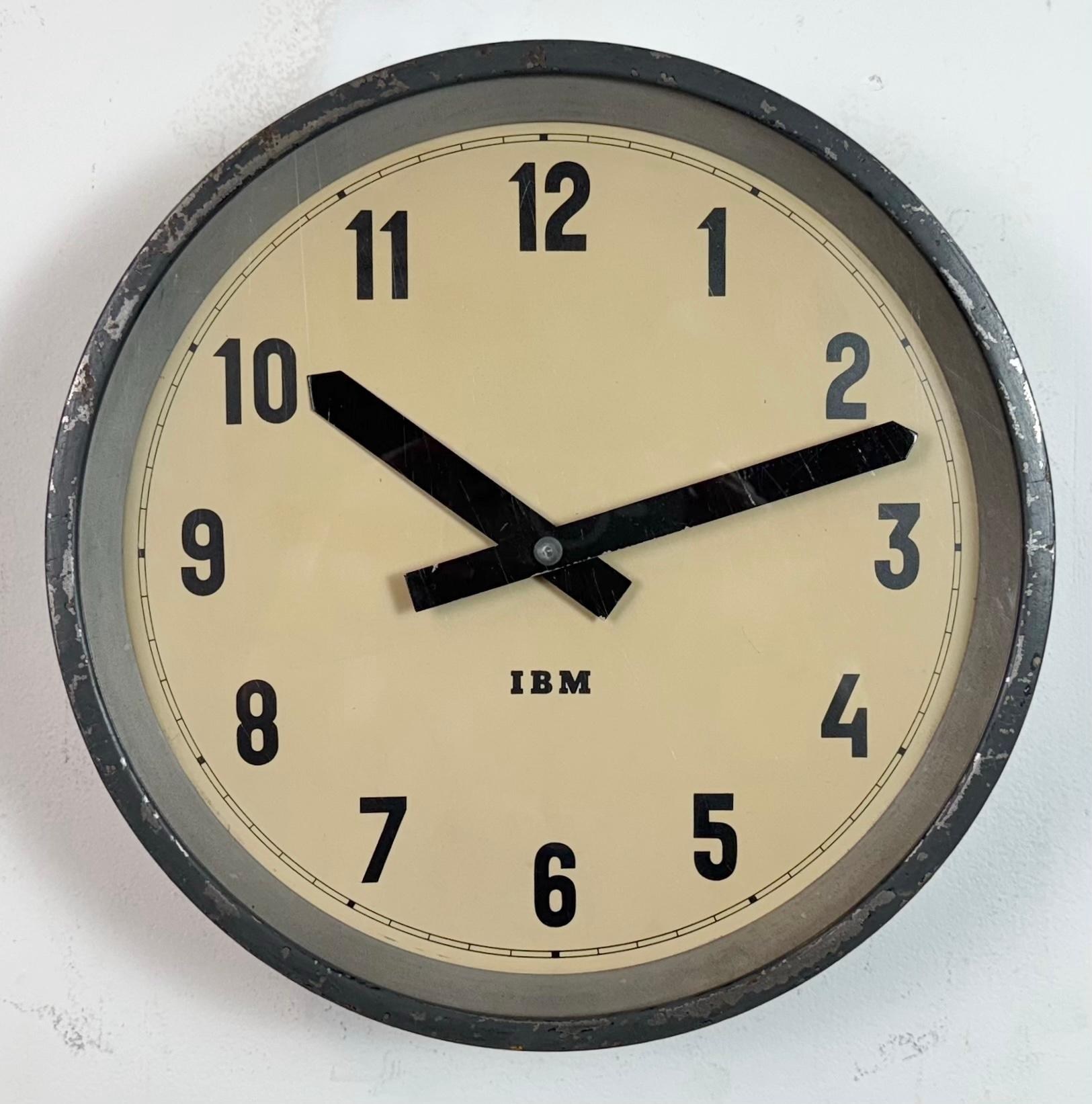 American Dark Grey Industrial Factory Wall Clock from IBM, 1950s For Sale